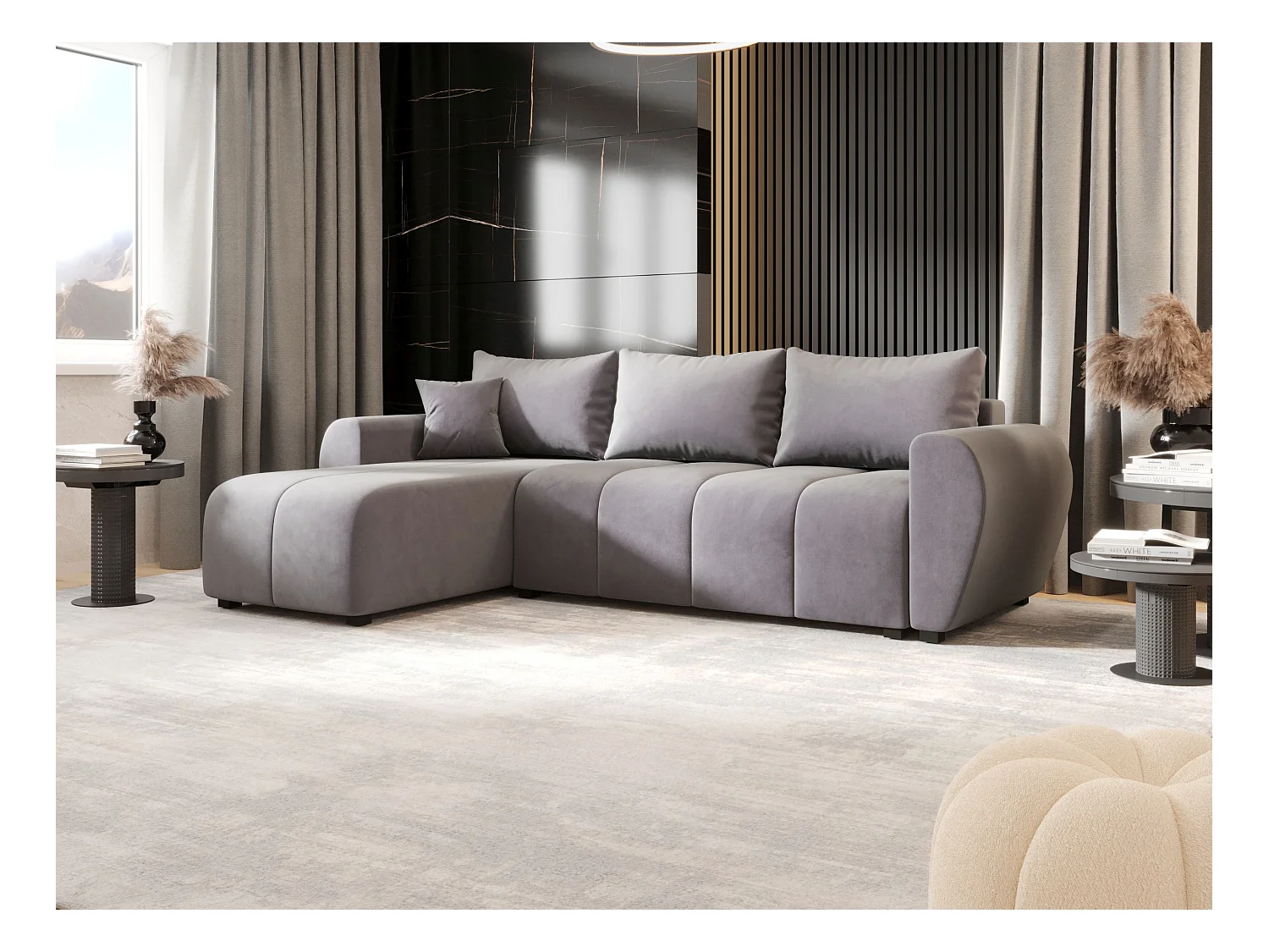 BEDANTE hoekbank MOLISA L Itaka 50 links grijs met slaapfunctie L-vormige bank met opbergruimte bedbox woonkamerbank bank sofa slaapbank bedbox slaapbank