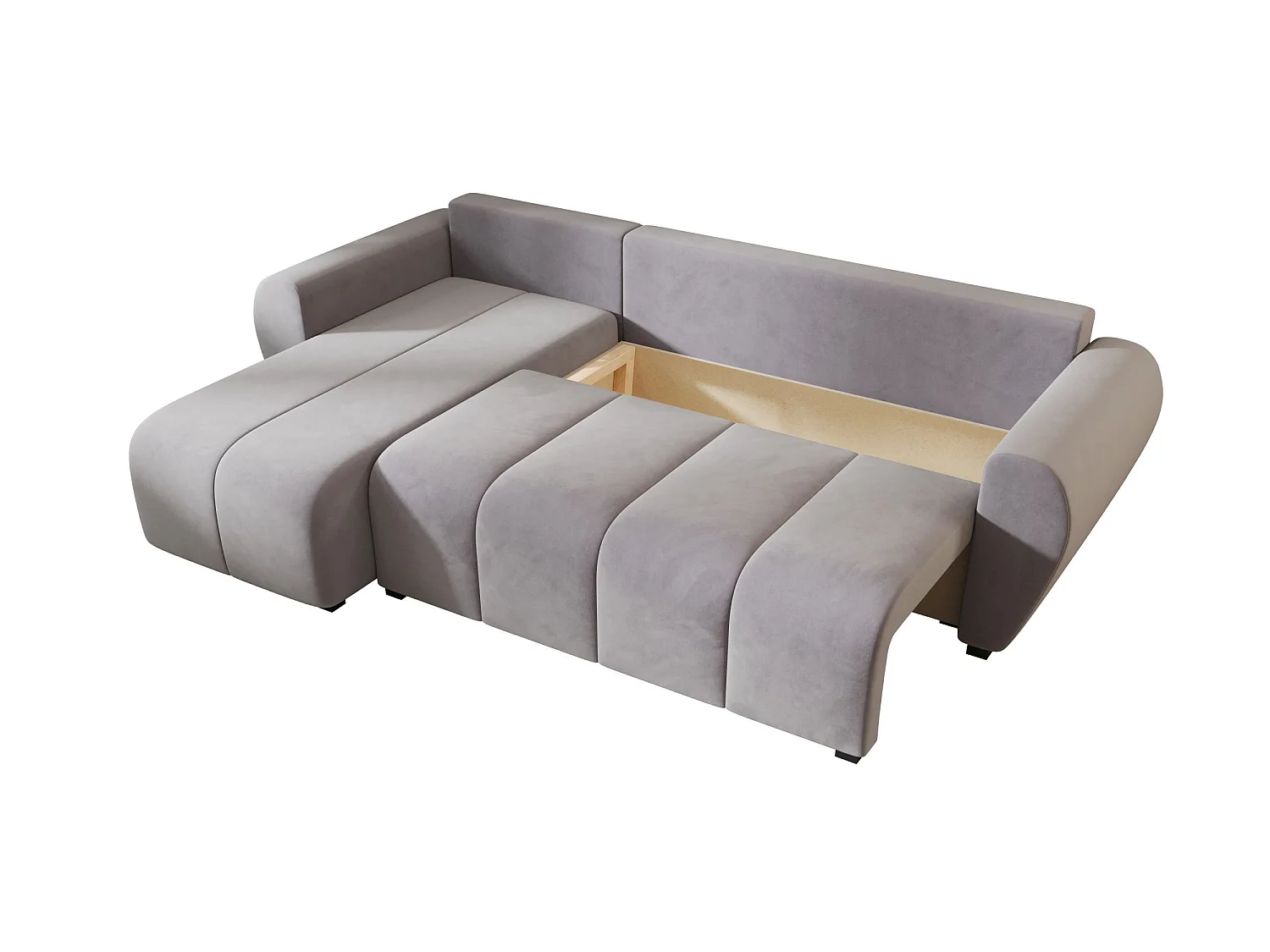 Canapé d'angle convertible 3 places en tissu gris
