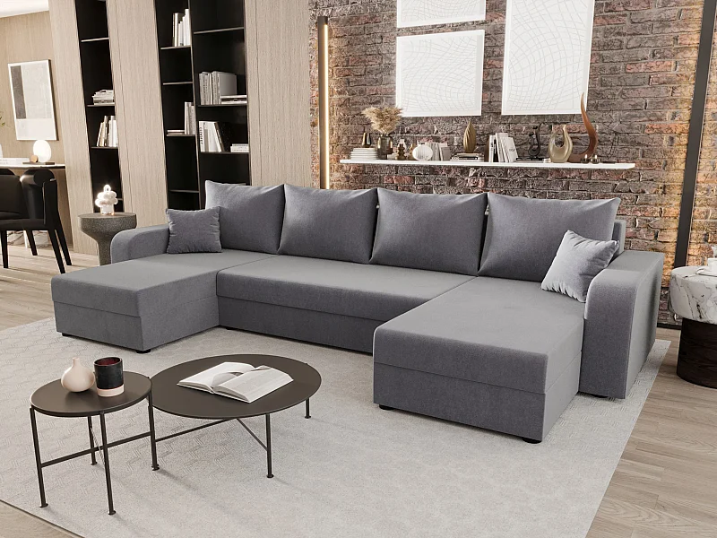 BEDANTE canapé panoramique HEWLET U BIS Itaka 50 gris avec fonction de couchage canapé en U avec espace de rangement coffre