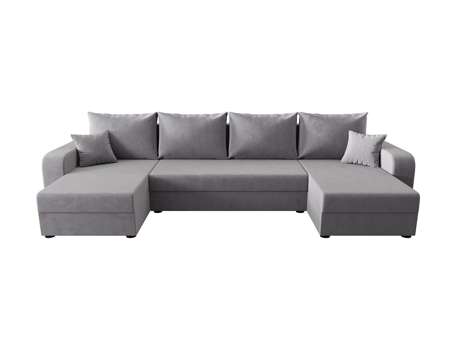 Canapé d'angle panoramique convertible 5 places avec coffre en tissu gris