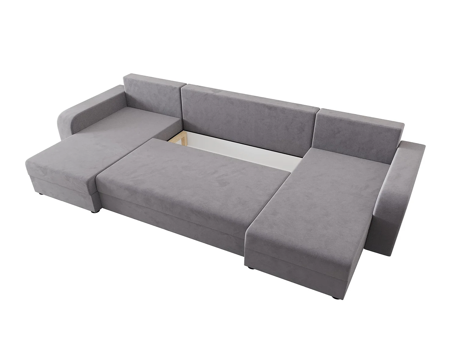 Canapé d'angle panoramique convertible 5 places avec coffre en tissu gris