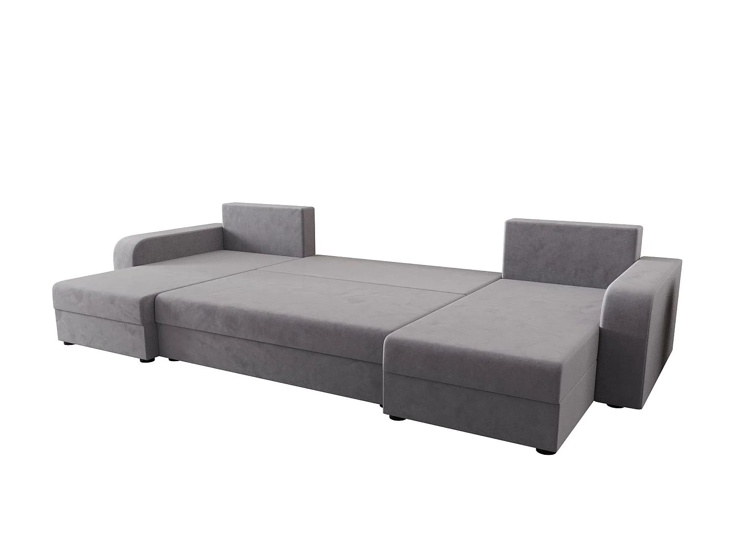 Canapé d'angle panoramique convertible 5 places avec coffre en tissu gris