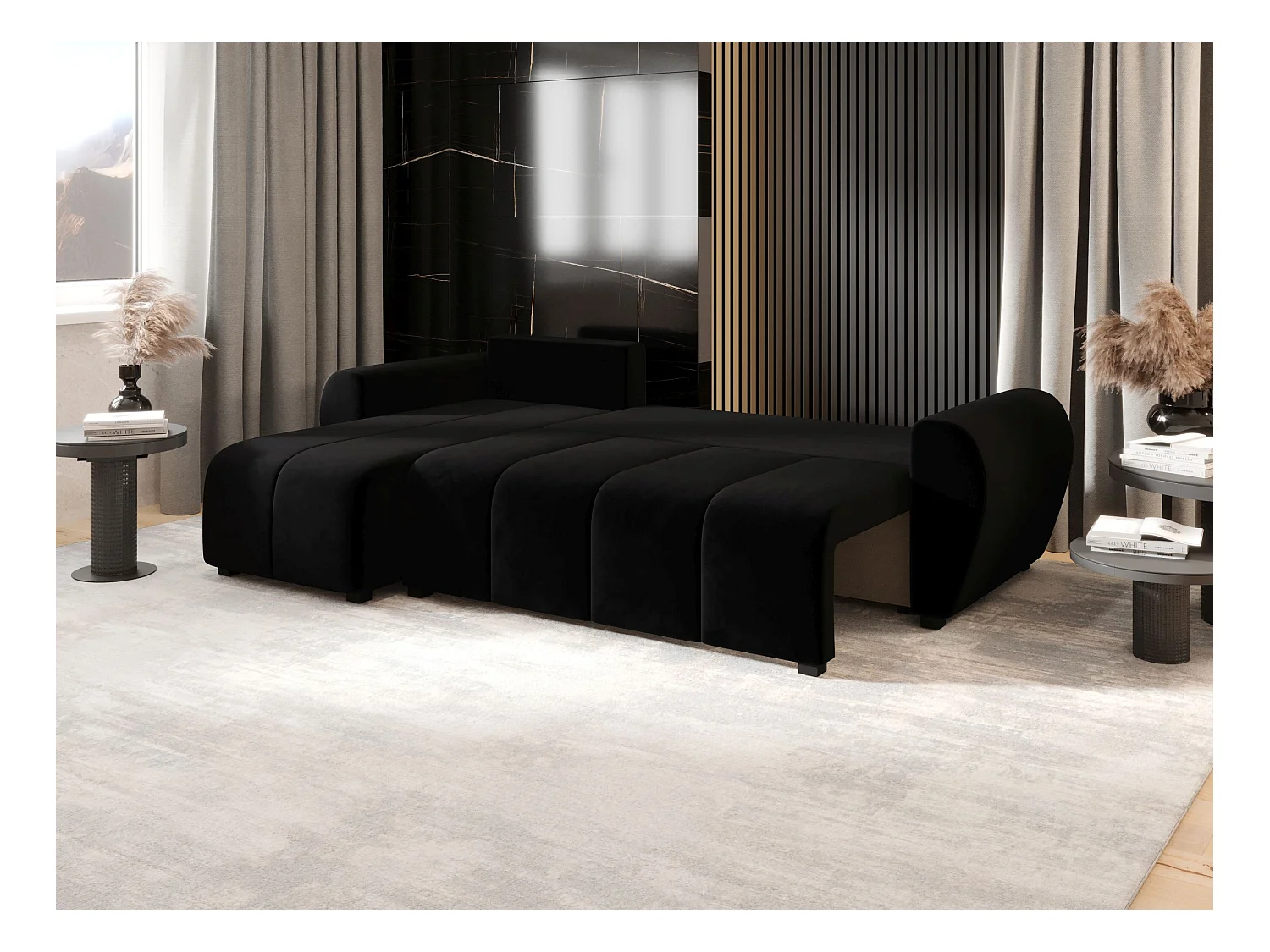 BEDANTE canapé d'angle MOLISA L Itaka 15 gauche noir avec fonction de couchage canapé en forme de L