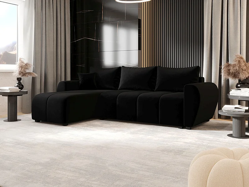 BEDANTE ECKSOFA MOLISA L Itaka 15 Links Schwarz mit Schlaffunktion L-Form Sofa mit Stauraum Bettkasten Wohnzimmersofa Couch Sofa Bettsofa Bettkasten Bettcouch