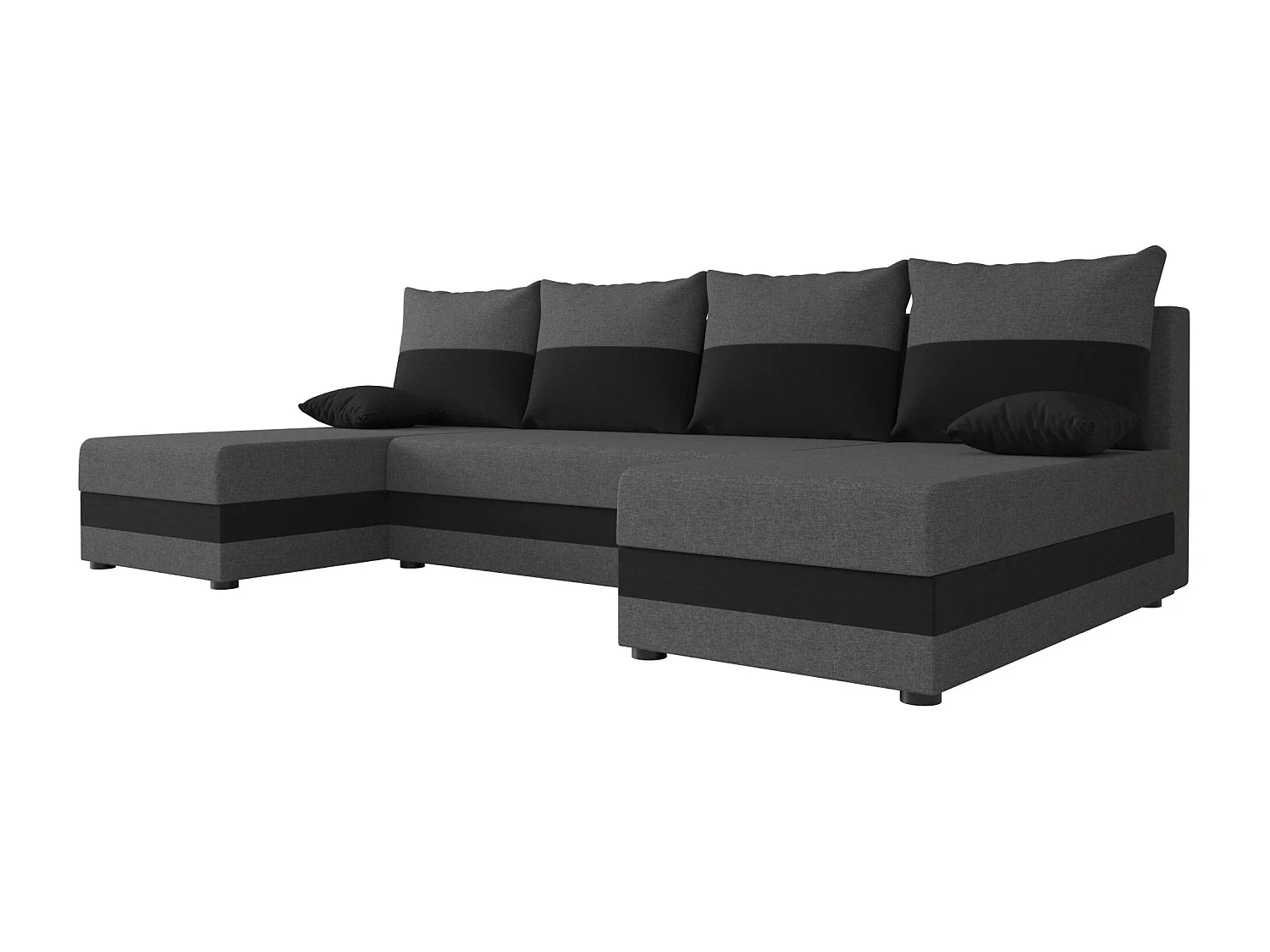 BEDANTE canapé panoramique HEWLET U Sawana 05+14 gris foncé/noir avec fonction de couchage canapé en U avec espace de rangement coffre