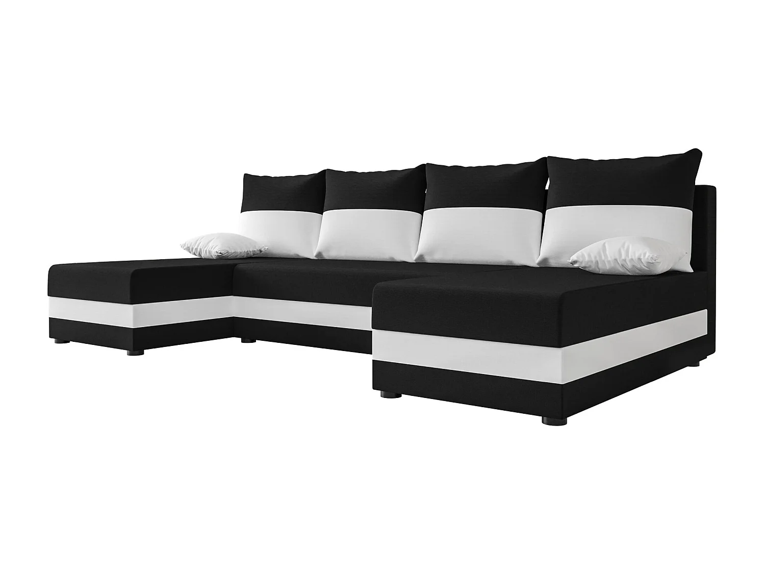 BEDANTE canapé panoramique HEWLET U Rainbow 15+31 noir/Weiß avec fonction de couchage canapé en U avec espace de rangement coffre