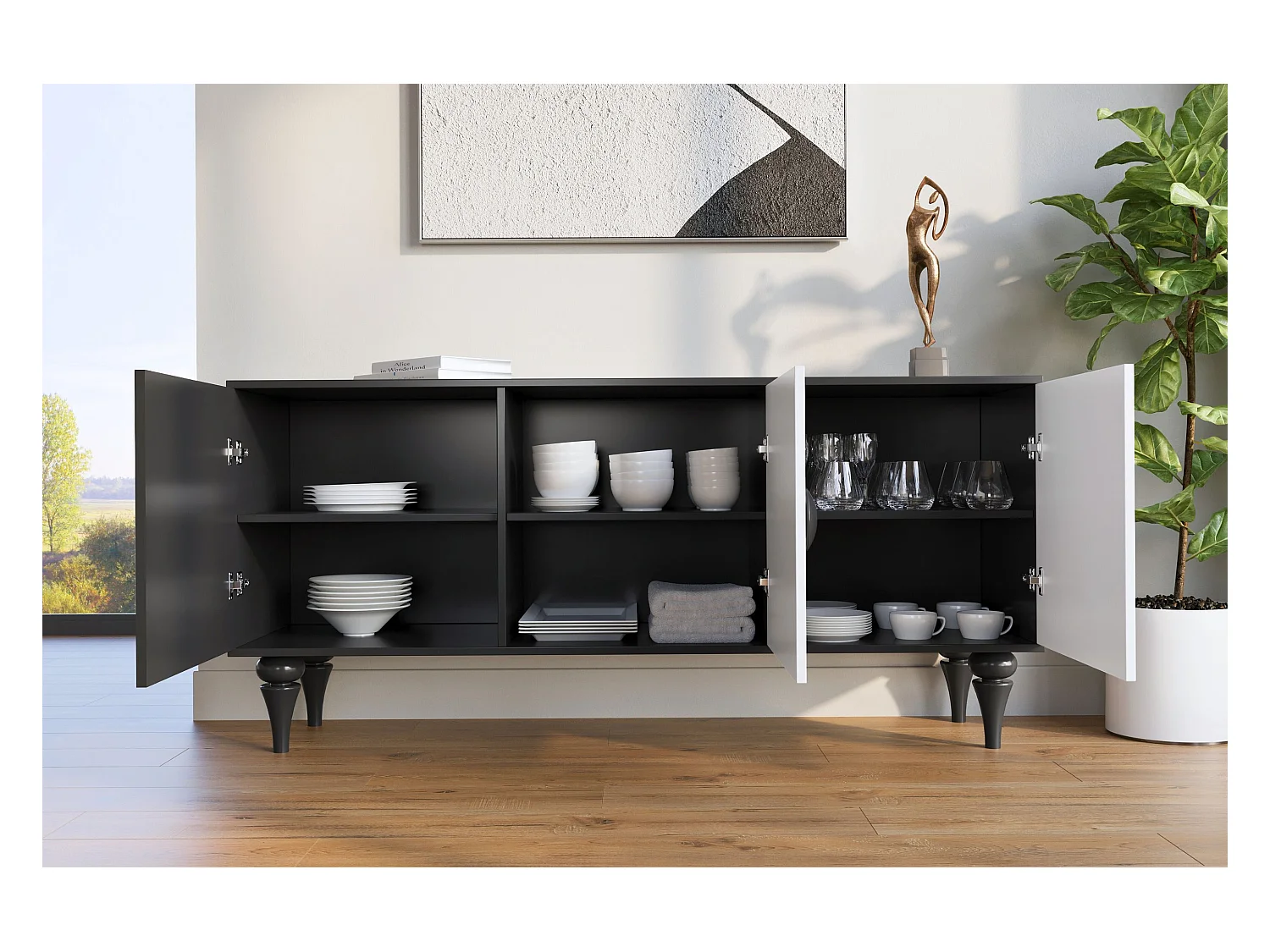 Sideboard Paradis, schwarz/weiß