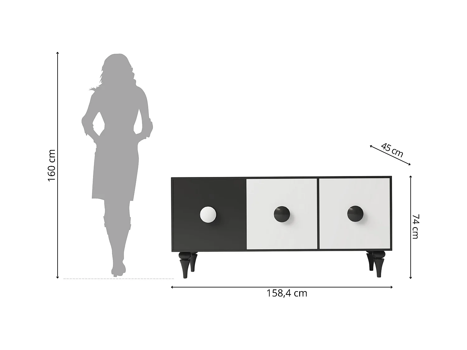Sideboard Paradis, schwarz/weiß
