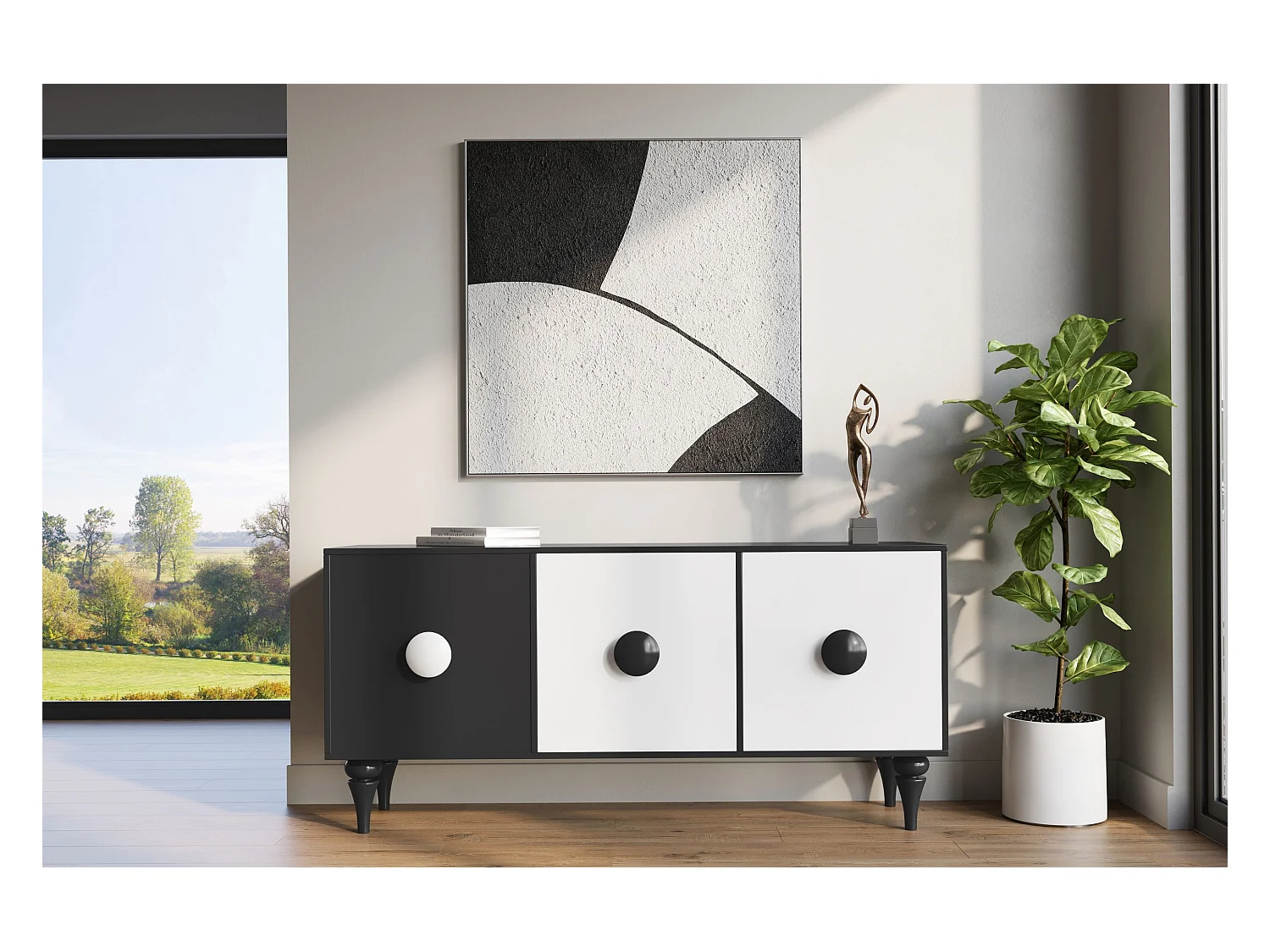 Commode moderne noir et blanc Dancan PARADIS – largeur 158 cm