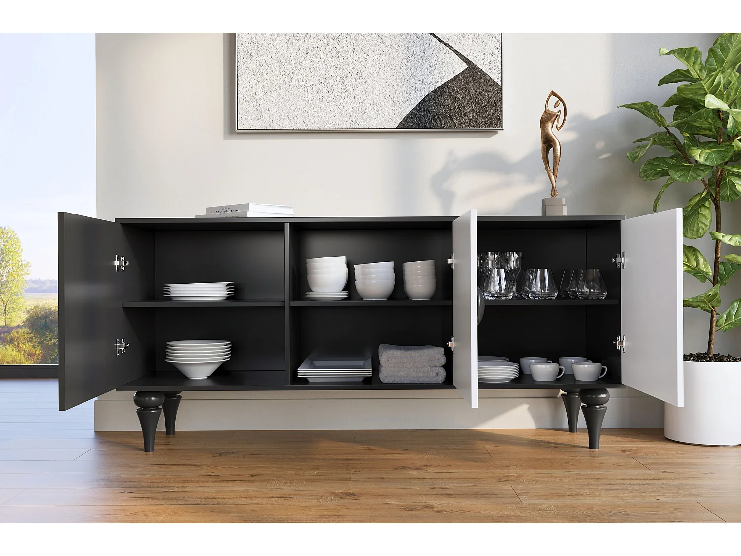 Nowoczesna czarno-biała komoda Dancan PARADIS / szer. 158 cm