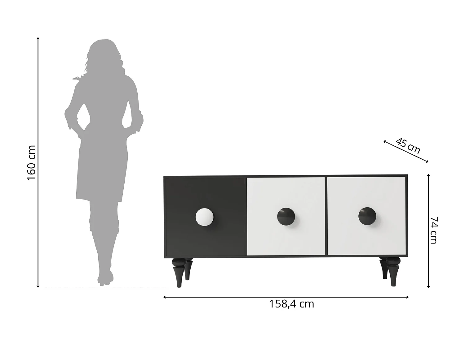 Nowoczesna czarno-biała komoda Dancan PARADIS / szer. 158 cm