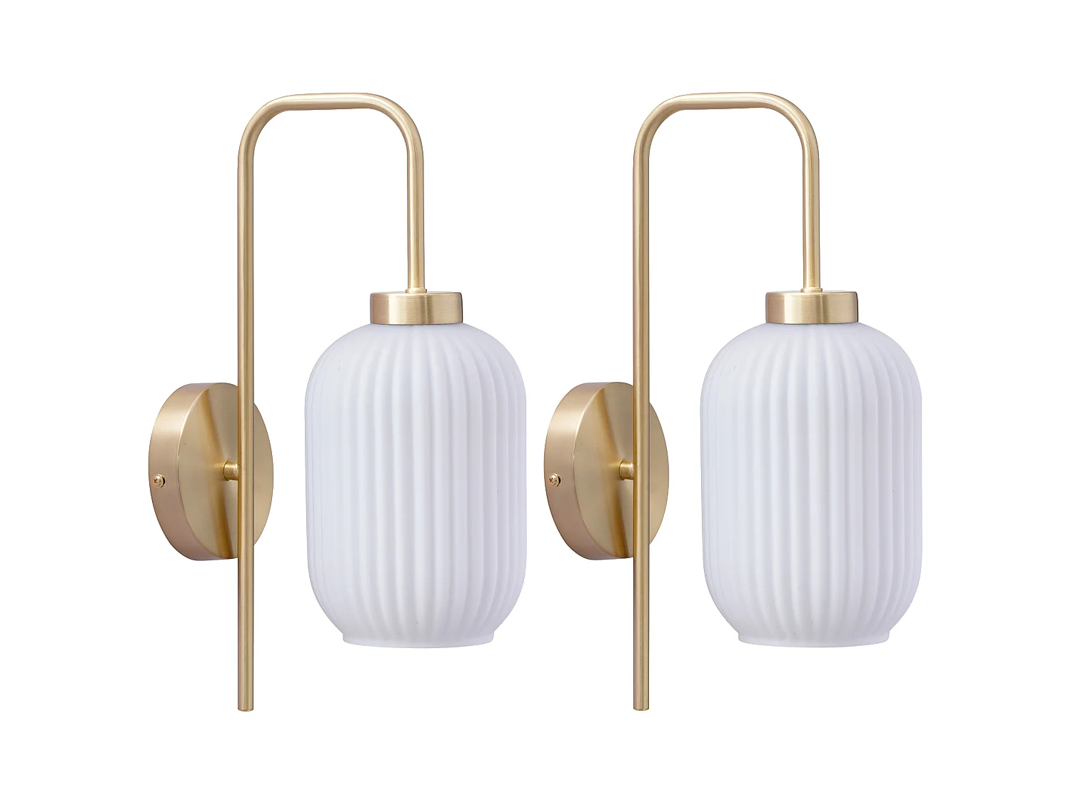 Juego de 2 apliques de pared en latón cepillado y vidrio blanco texturizado - L. 25 x Alt. 41 cm - Dorado - LOUXOR