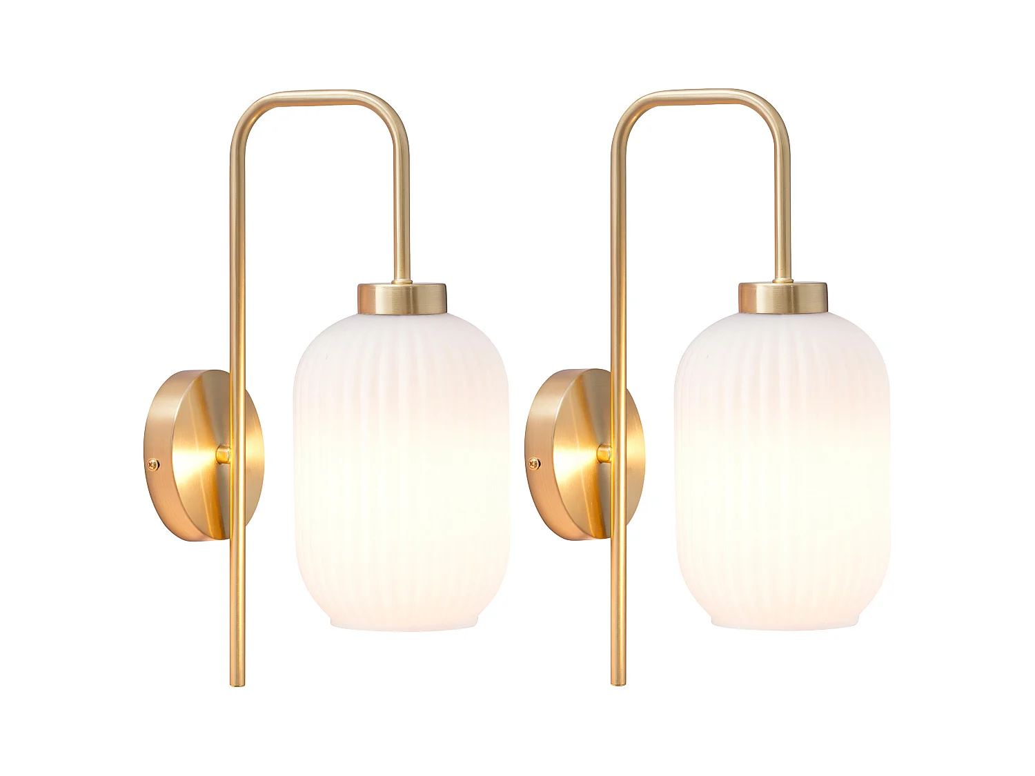 Juego de 2 apliques de pared en latón cepillado y vidrio blanco texturizado - L. 25 x Alt. 41 cm - Dorado - LOUXOR