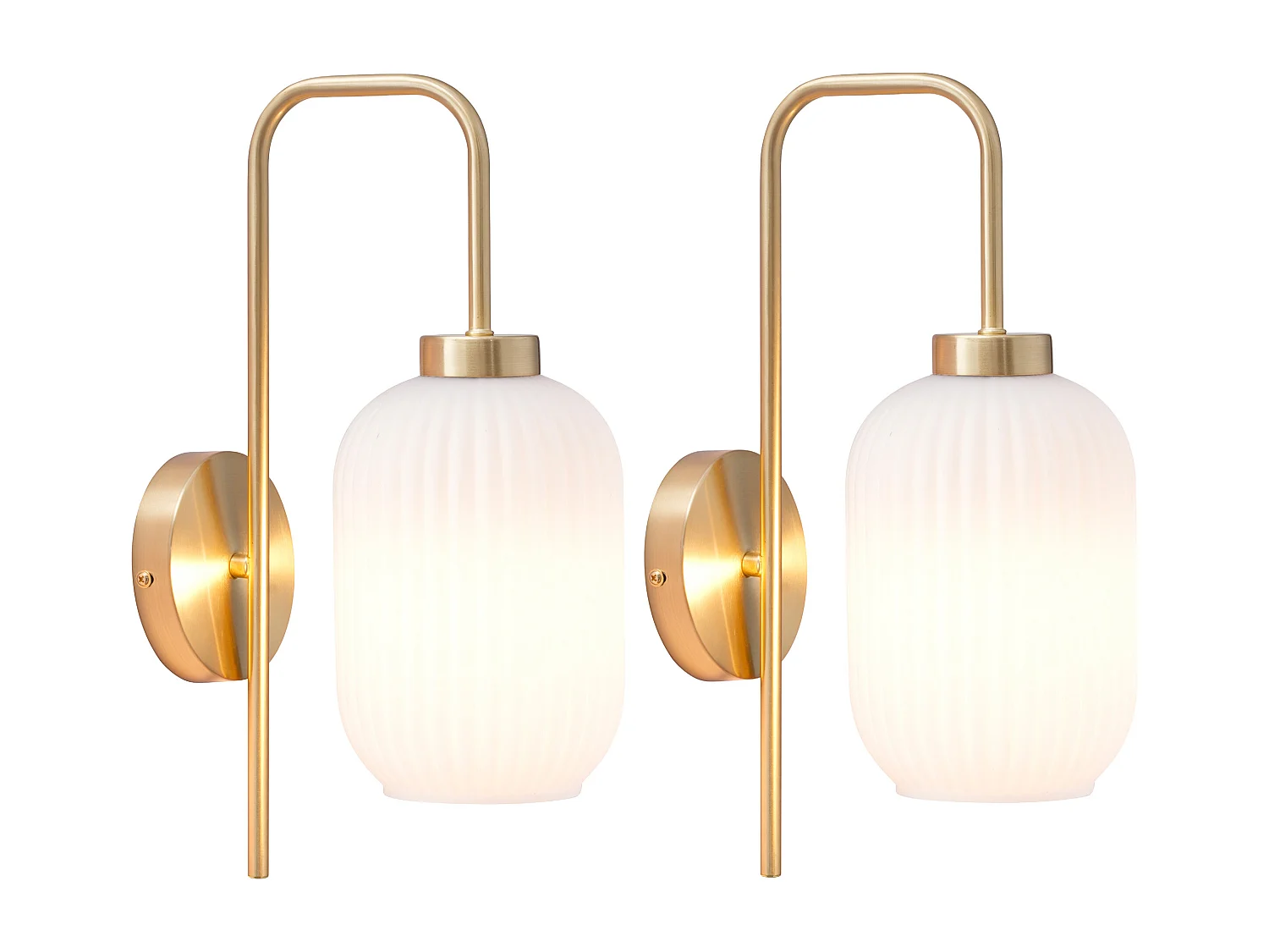 Set di 2 applique da parete in ottone spazzolato e vetro bianco texturizzato - L. 25 x H. 41 cm - Dorato - LOUXOR