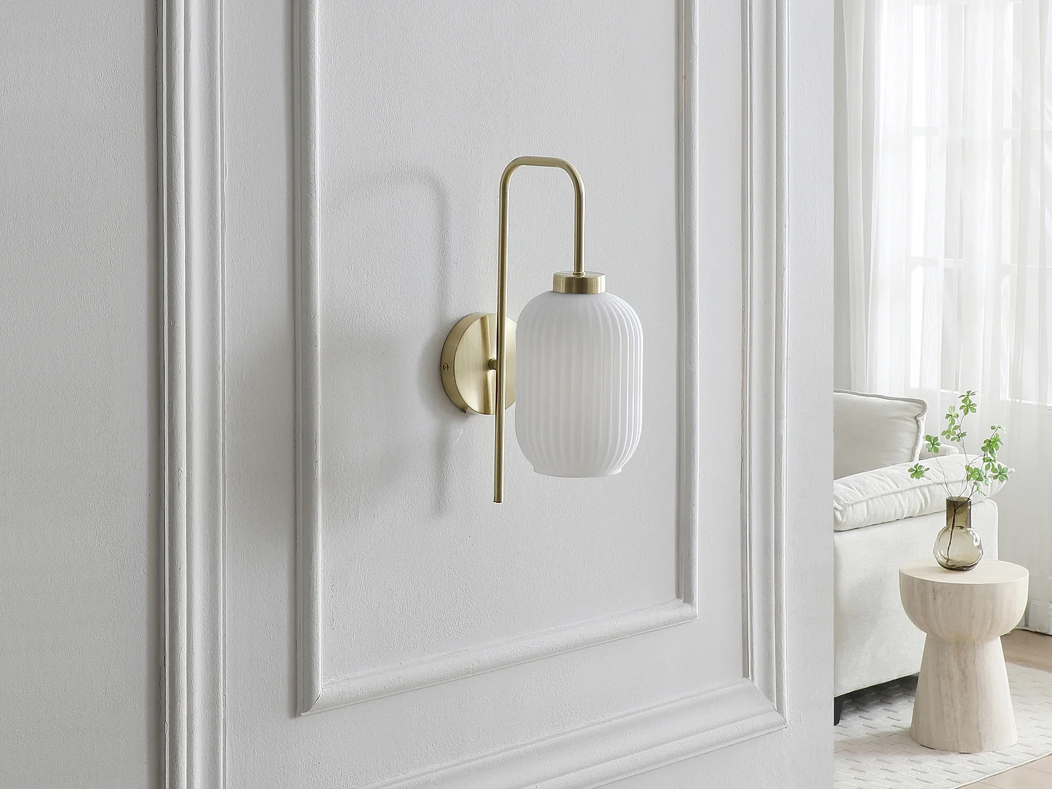 Set di 2 applique da parete in ottone spazzolato e vetro bianco texturizzato - L. 25 x H. 41 cm - Dorato - LOUXOR