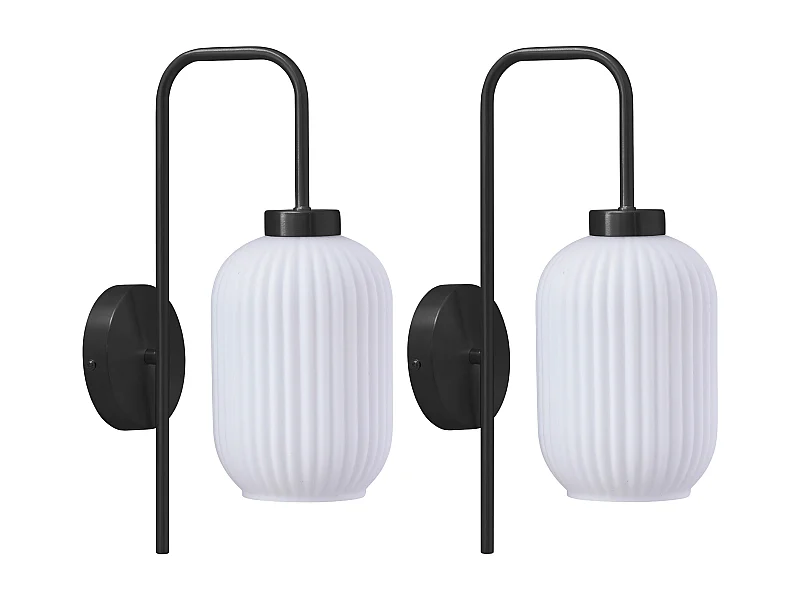 Set de 2 apliques de pared en metal y cristal texturado blanco - L.25 x Alt.41 cm - Negro - LOUXOR