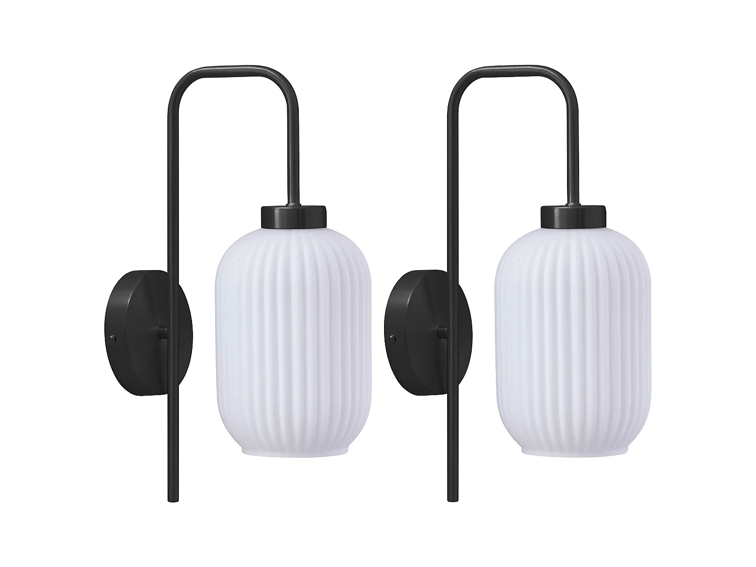 Lot de 2 appliques murales en métal et verre texturé blanc -  L.25 x H.41 cm - Noir- LOUXOR