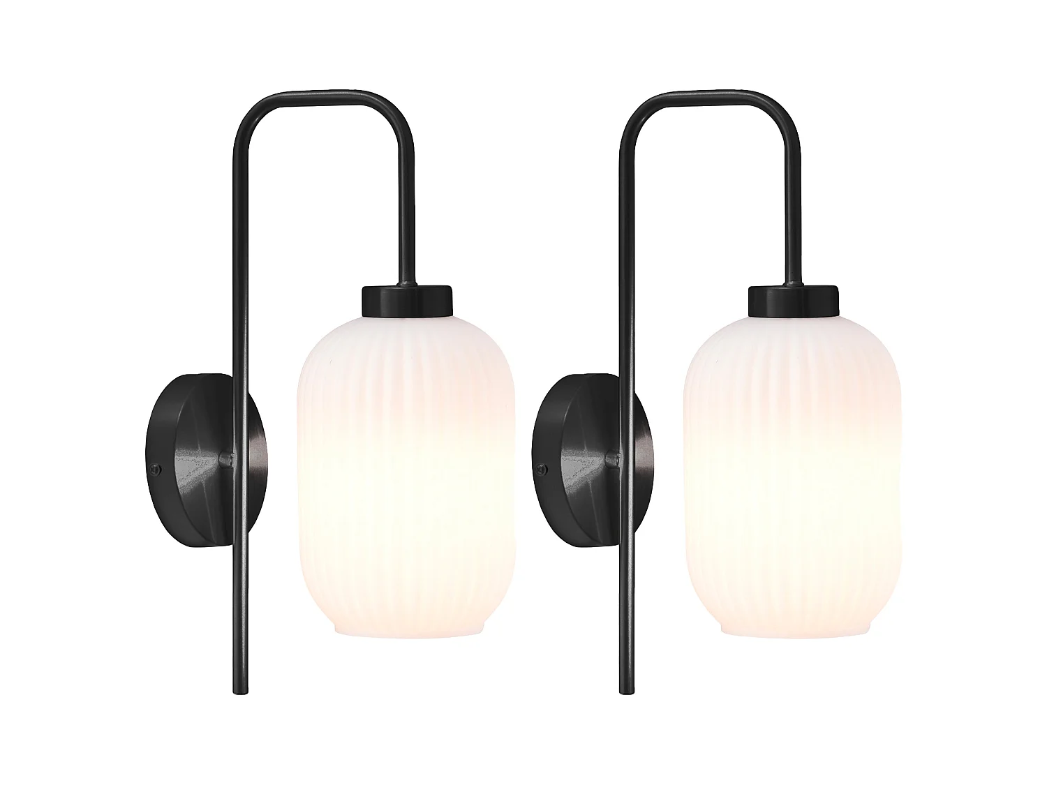 Lot de 2 appliques murales en métal et verre texturé blanc -  L.25 x H.41 cm - Noir- LOUXOR