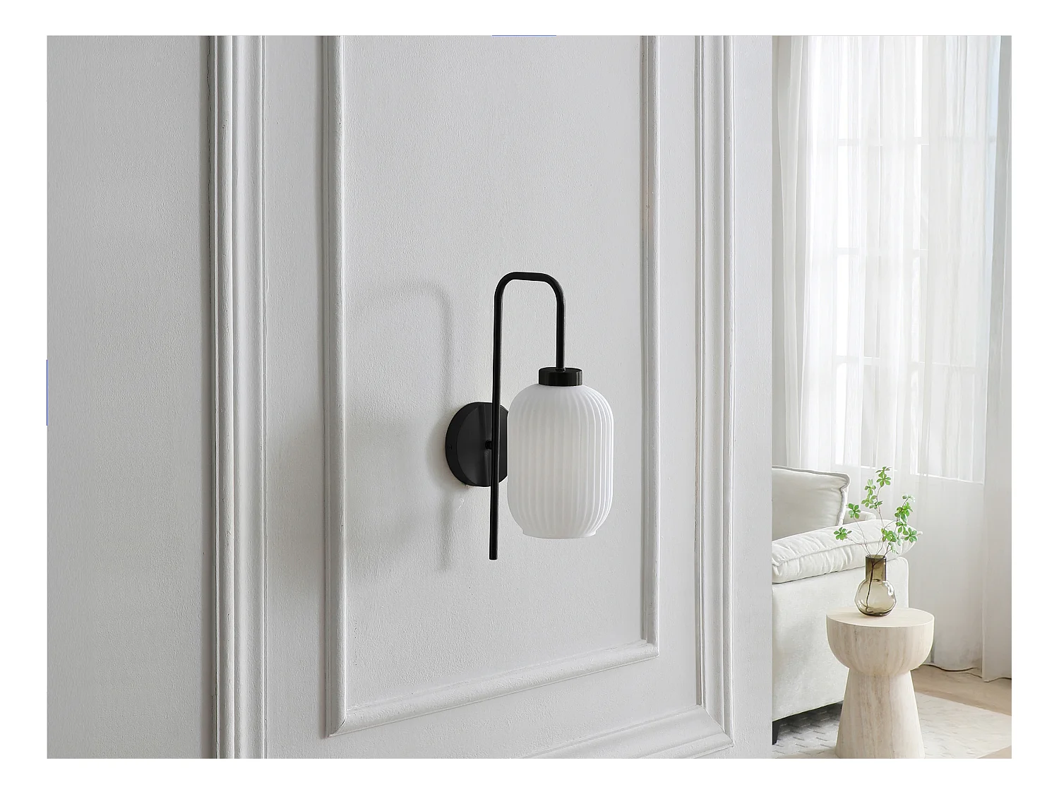 Lot de 2 appliques murales en métal et verre texturé blanc -  L.25 x H.41 cm - Noir- LOUXOR