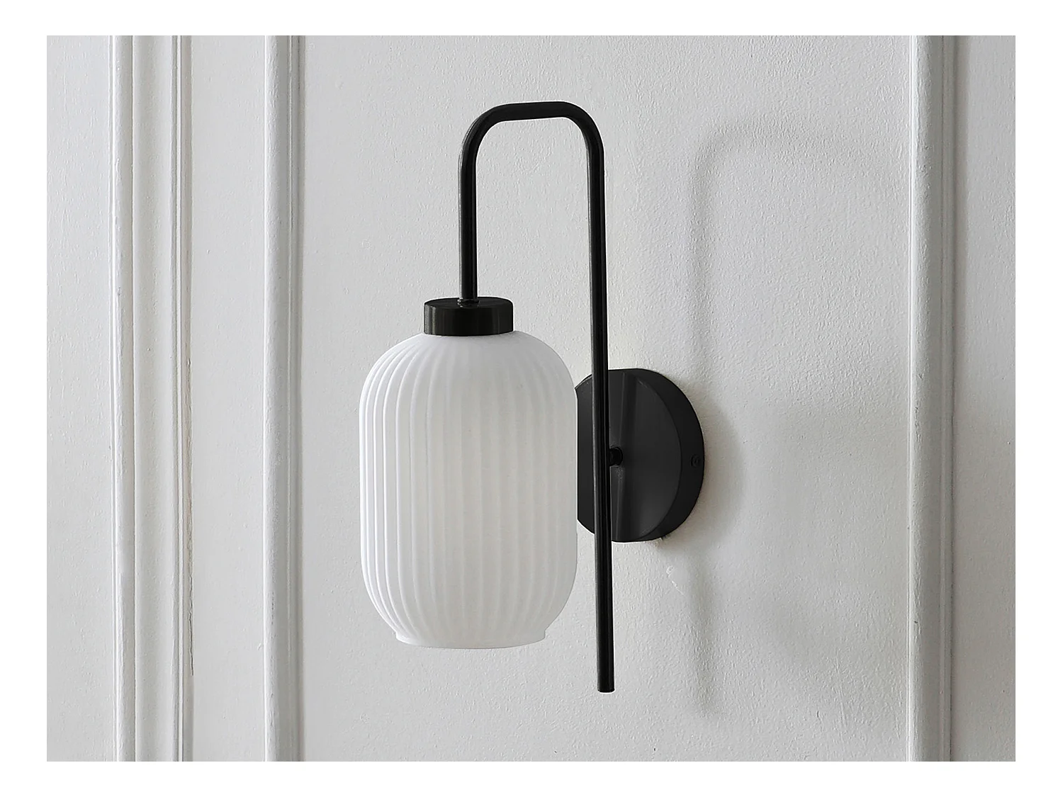 Lot de 2 appliques murales en métal et verre texturé blanc -  L.25 x H.41 cm - Noir- LOUXOR