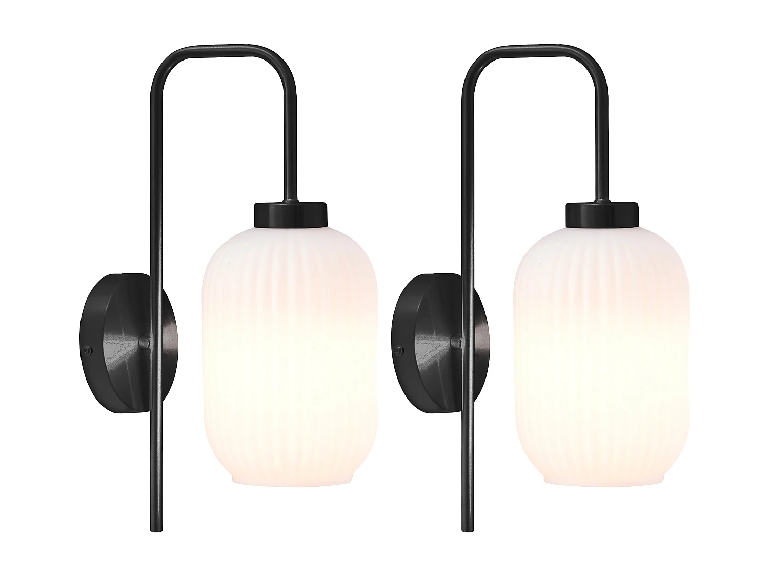 Set de 2 apliques de pared en metal y cristal texturado blanco - L.25 x Alt.41 cm - Negro - LOUXOR