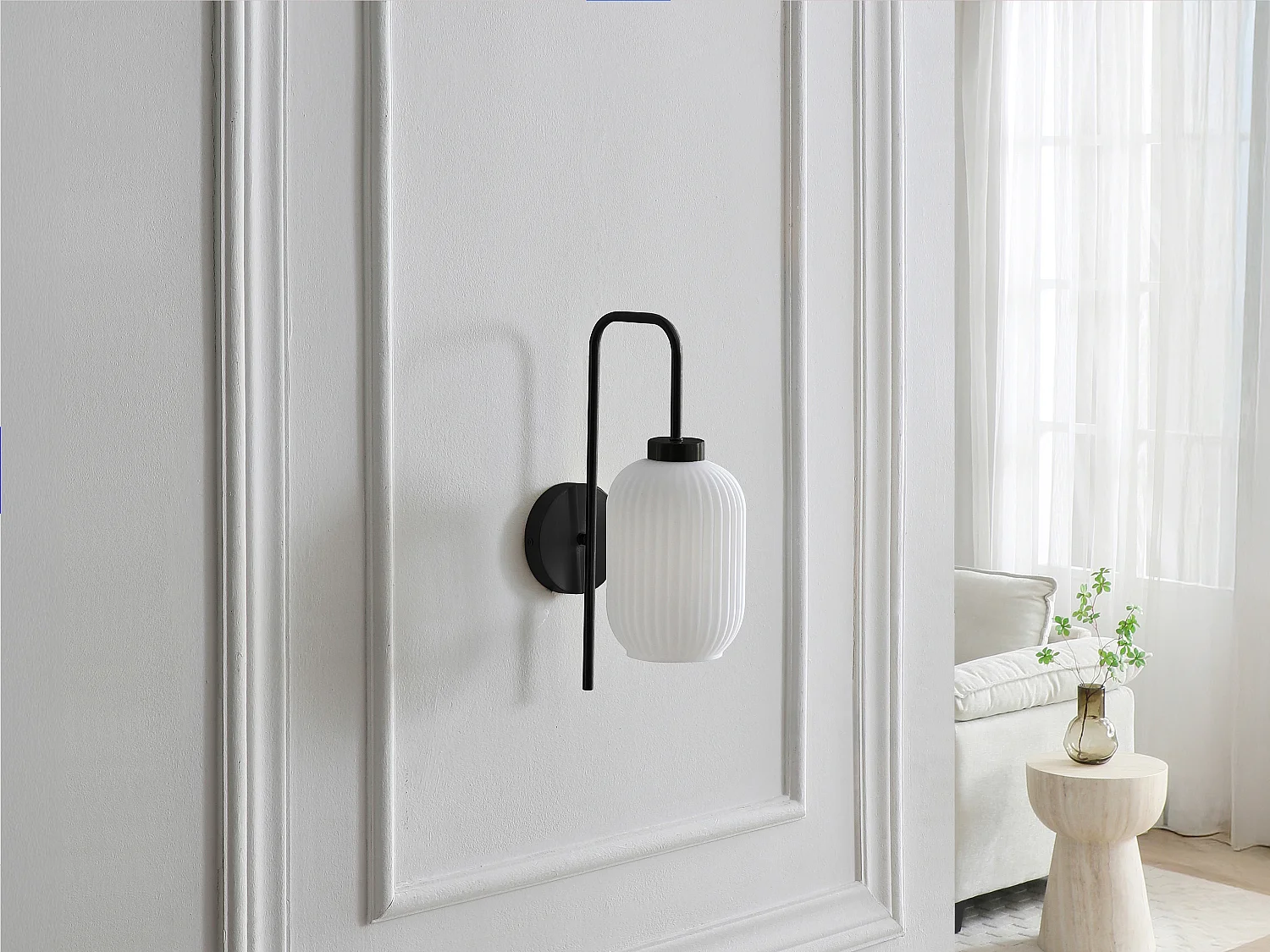 Set de 2 apliques de pared en metal y cristal texturado blanco - L.25 x Alt.41 cm - Negro - LOUXOR