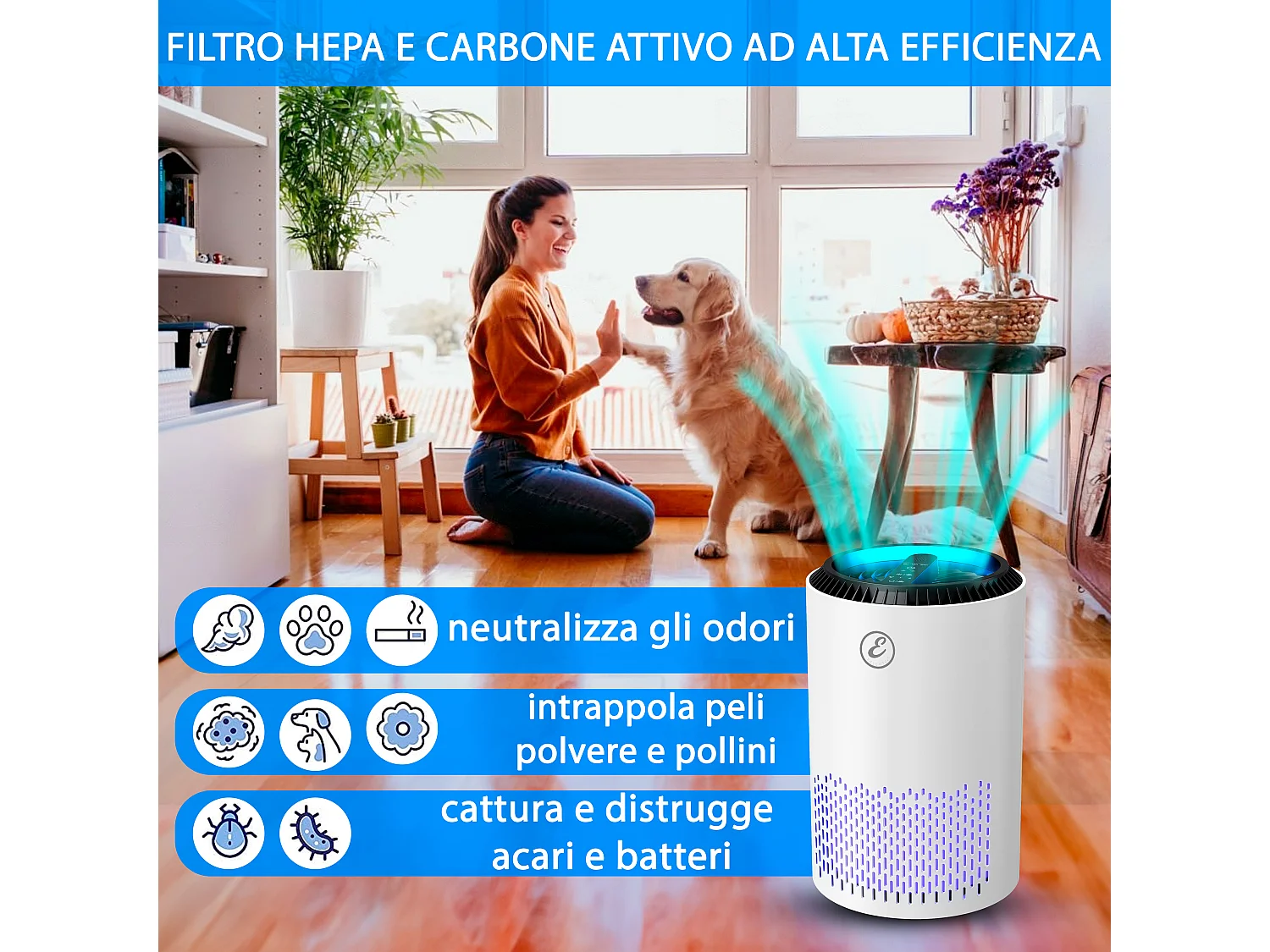 Purificatore Aria Portatile Con Filtro Hepa H13 22 Watt Elimina Odori Pollini Polvere Con Timer Ideale Per Camera Da Letto Soggiorno Bagno Ufficio 20 Mq Bianco