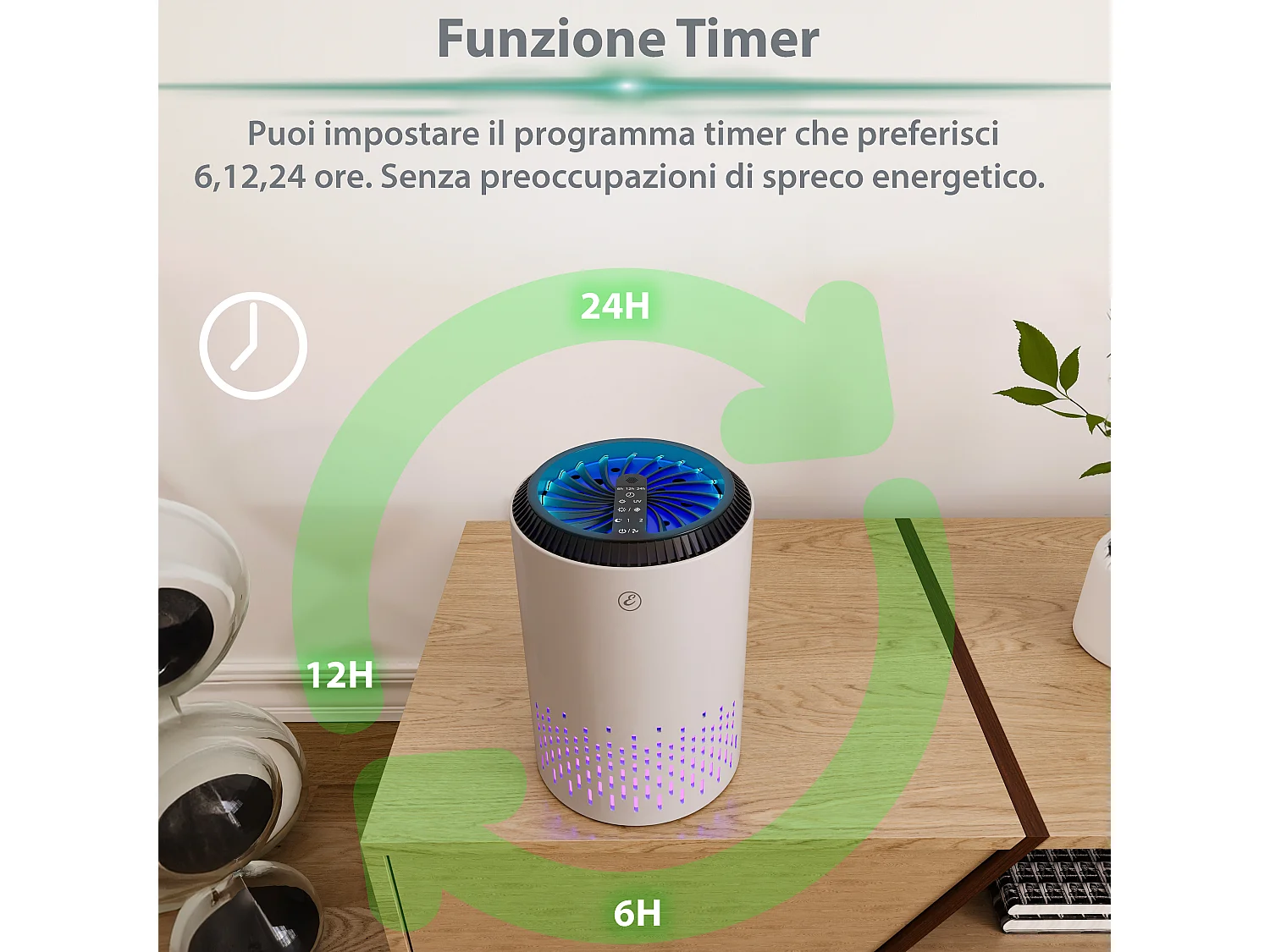 Purificatore Aria Portatile Con Filtro Hepa H13 22 Watt Elimina Odori Pollini Polvere Con Timer Ideale Per Camera Da Letto Soggiorno Bagno Ufficio 20 Mq Bianco