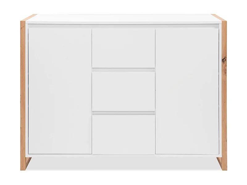 Credenza New Denver2 con 3 cassetti e 2 ante bianco e rovere 120x40x88H