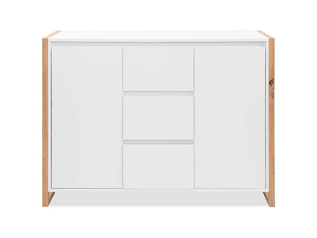 Credenza New Denver2 con 3 cassetti e 2 ante bianco e rovere 120x40x88H
