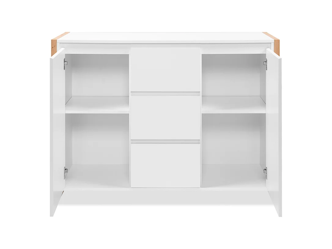 Credenza New Denver2 con 3 cassetti e 2 ante bianco e rovere 120x40x88H