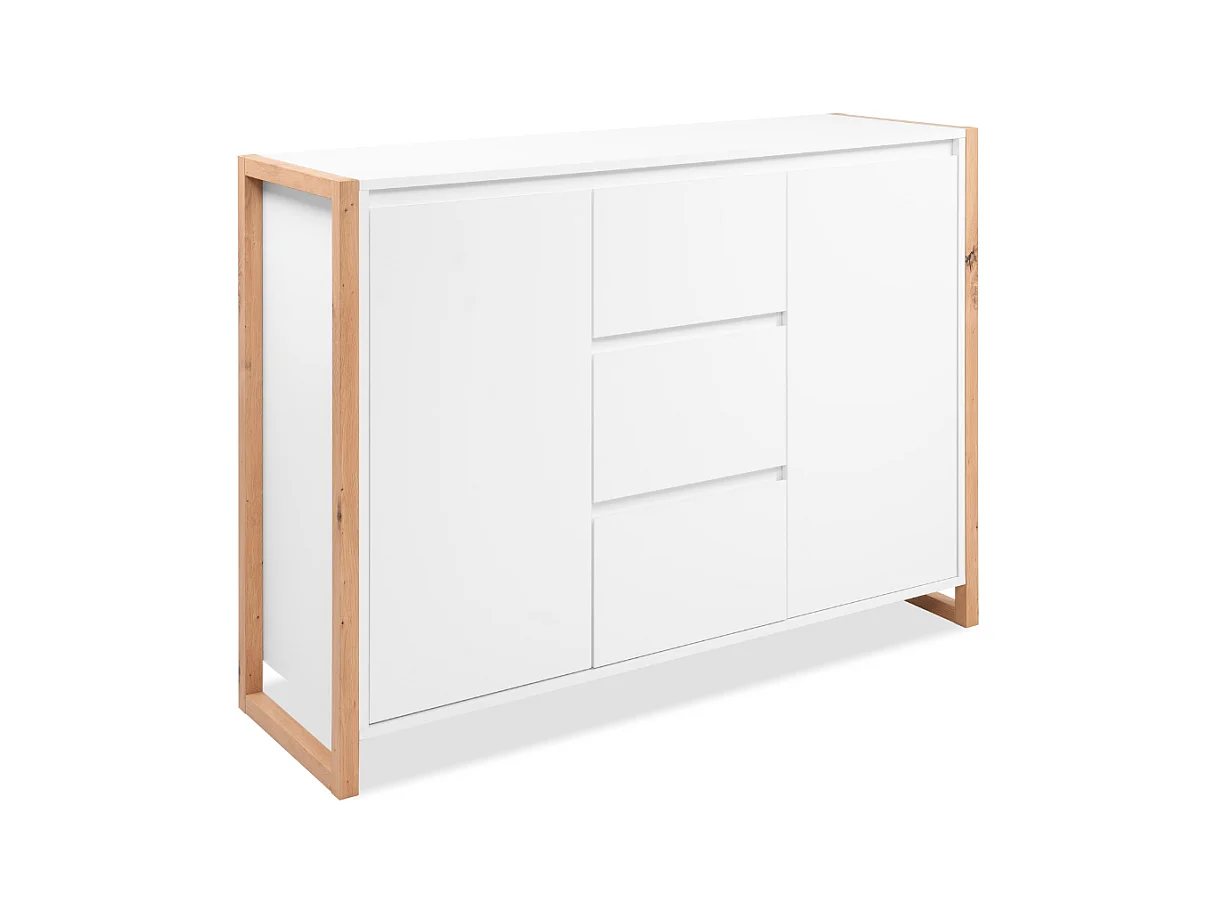 Credenza New Denver2 con 3 cassetti e 2 ante bianco e rovere 120x40x88H
