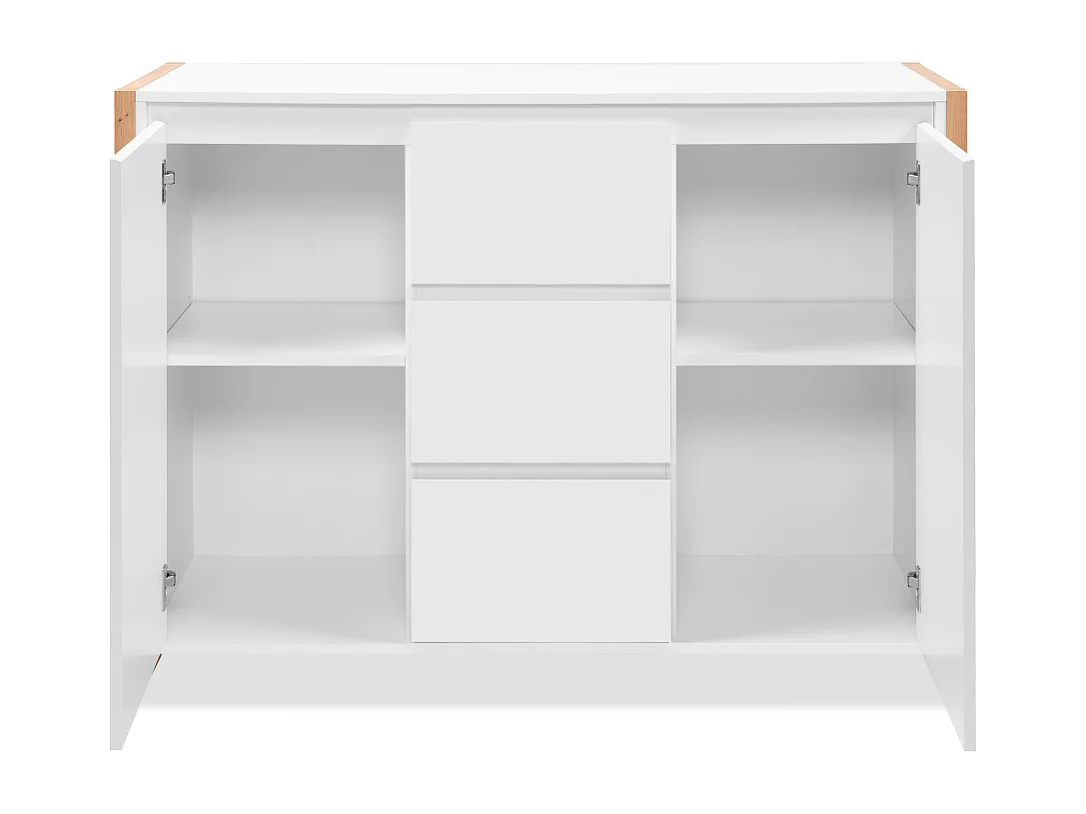 Credenza New Denver2 con 3 cassetti e 2 ante bianco e rovere 120x40x88H