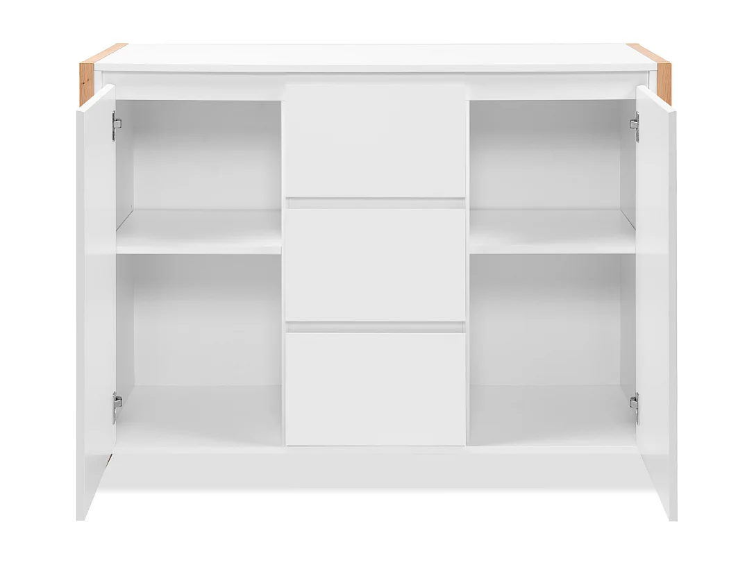 Credenza New Denver2 con 3 cassetti e 2 ante bianco e rovere 120x40x88H