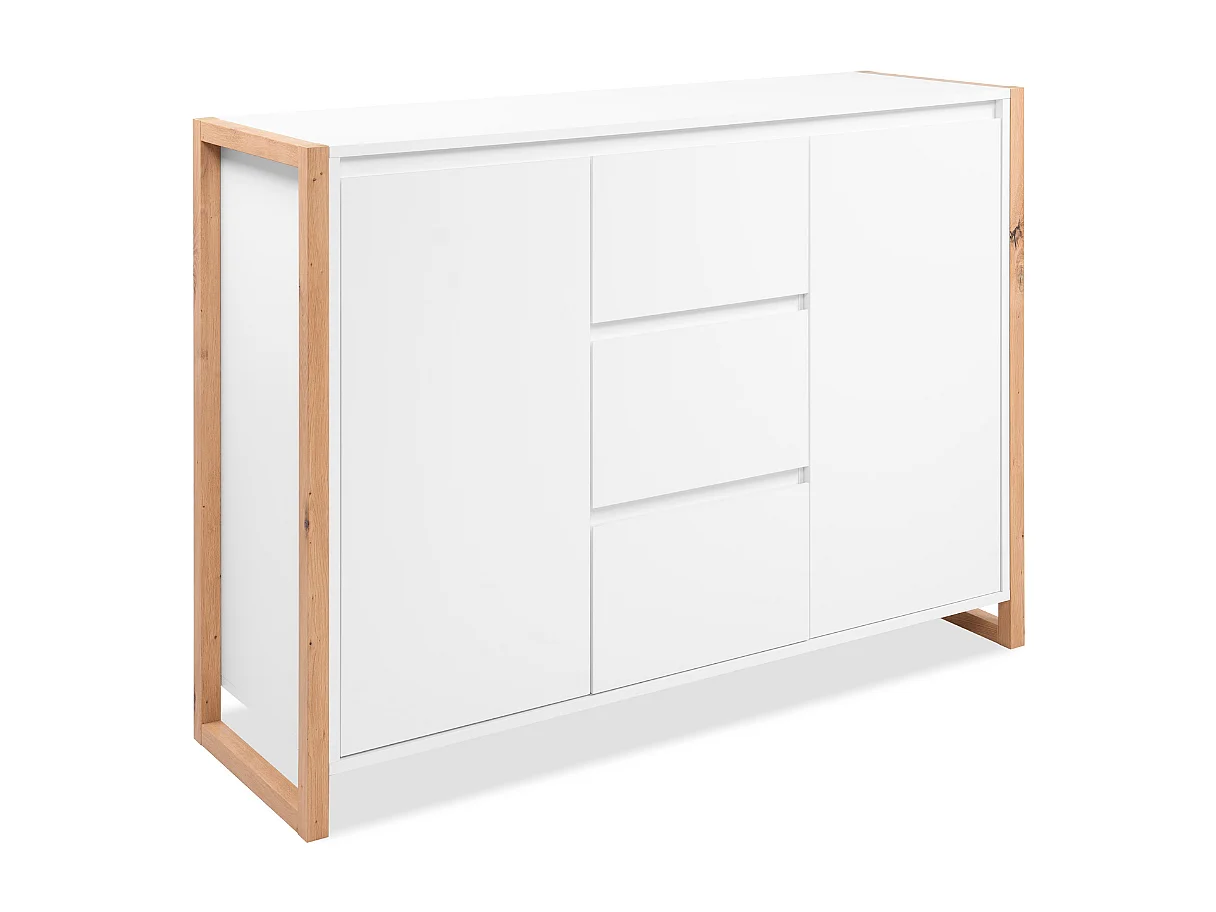 Credenza New Denver2 con 3 cassetti e 2 ante bianco e rovere 120x40x88H