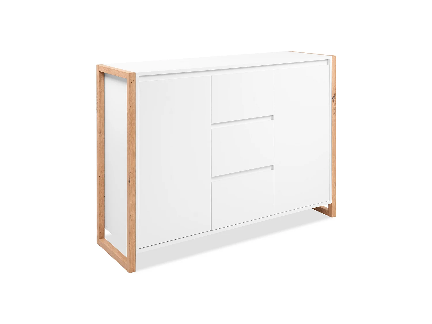 Credenza New Denver2 con 3 cassetti e 2 ante bianco e rovere 120x40x88H