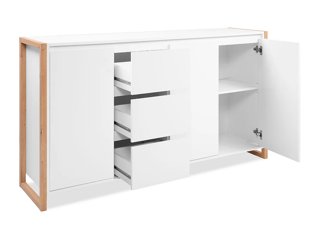 Credenza New Denver3 con 3 cassetti e 3 ante bianco e rovere 160x40x88H
