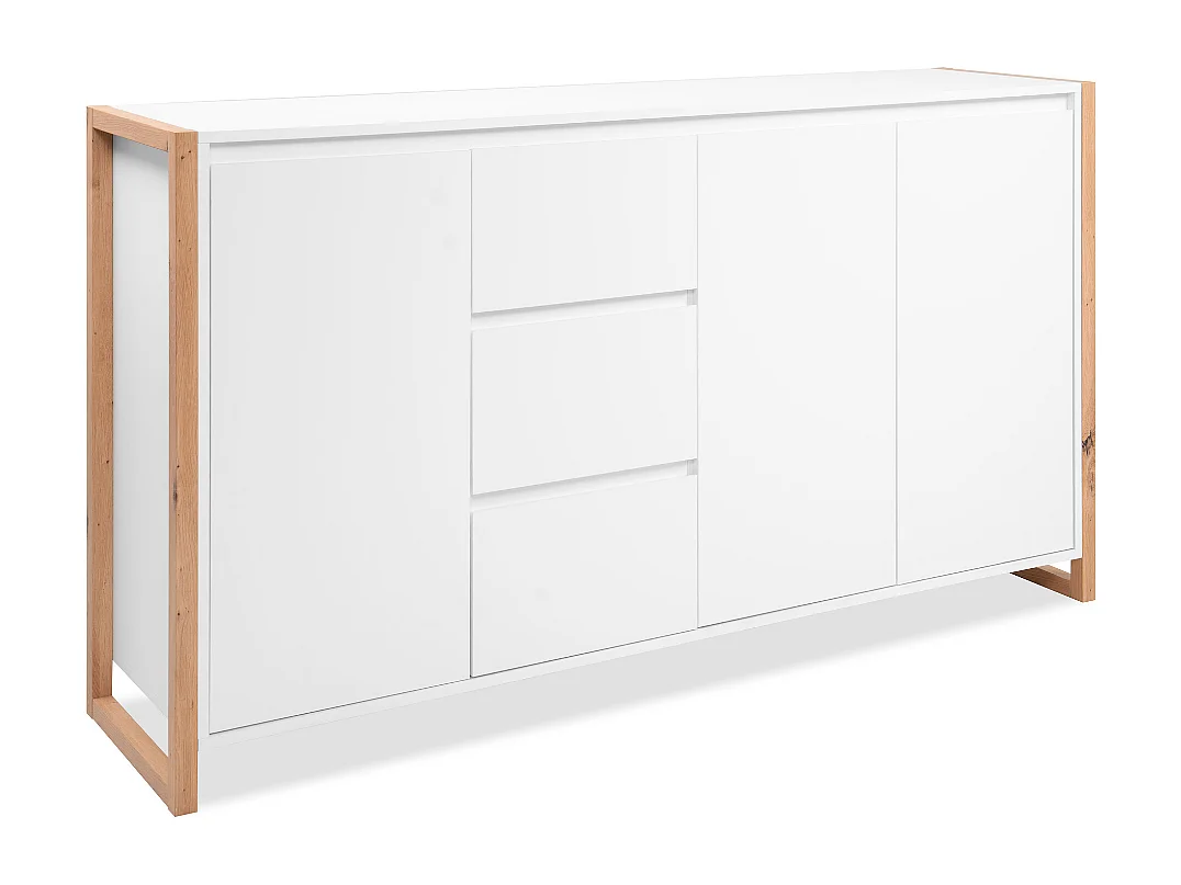 Credenza New Denver3 con 3 cassetti e 3 ante bianco e rovere 160x40x88H