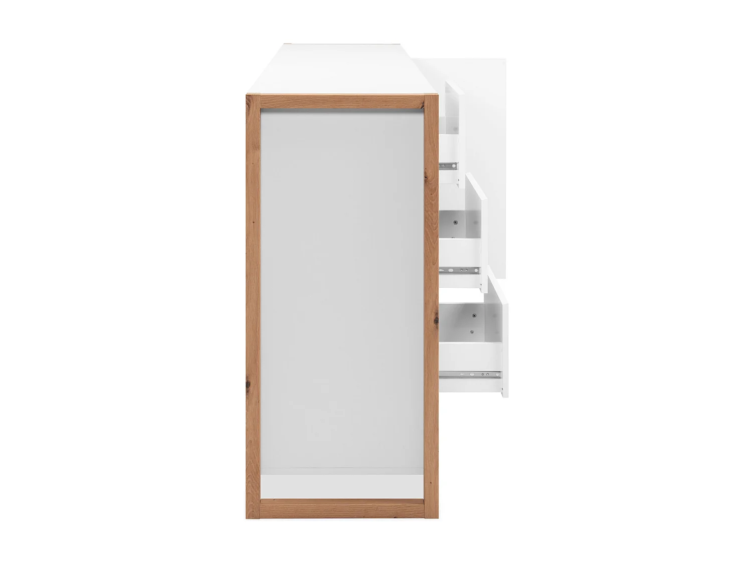 Credenza New Denver3 con 3 cassetti e 3 ante bianco e rovere 160x40x88H