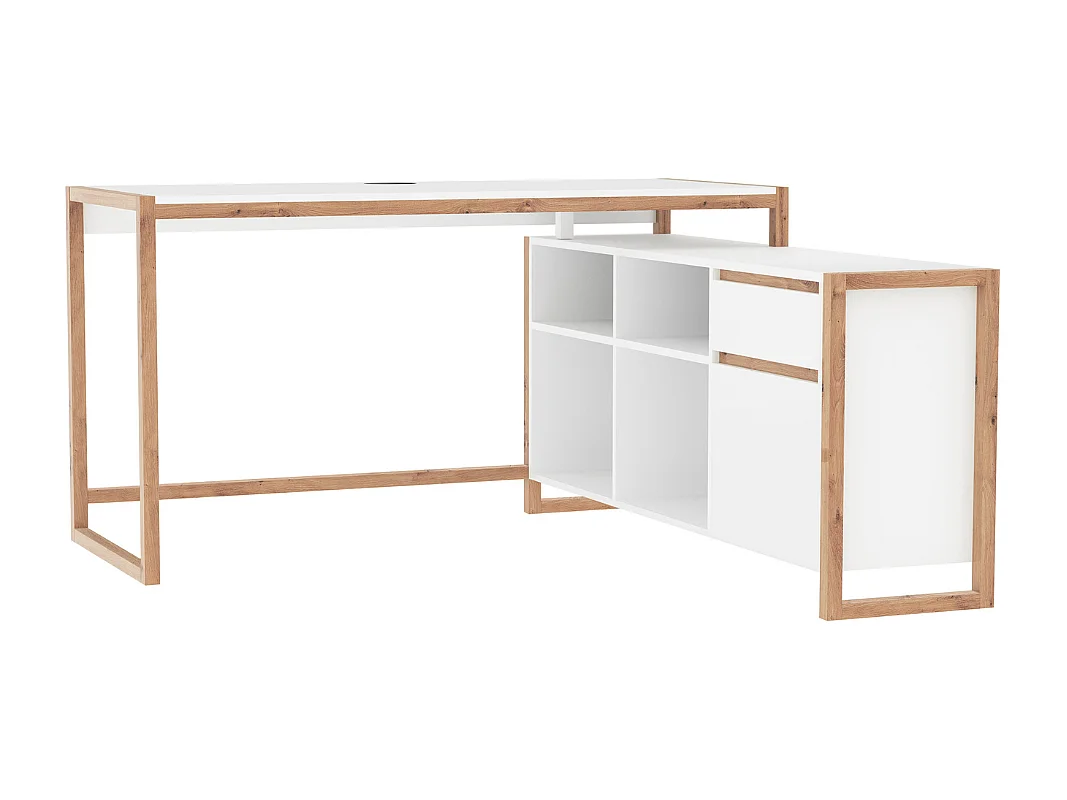 Scrivania angolare reversibile New Denver37A colore bianco e rovere