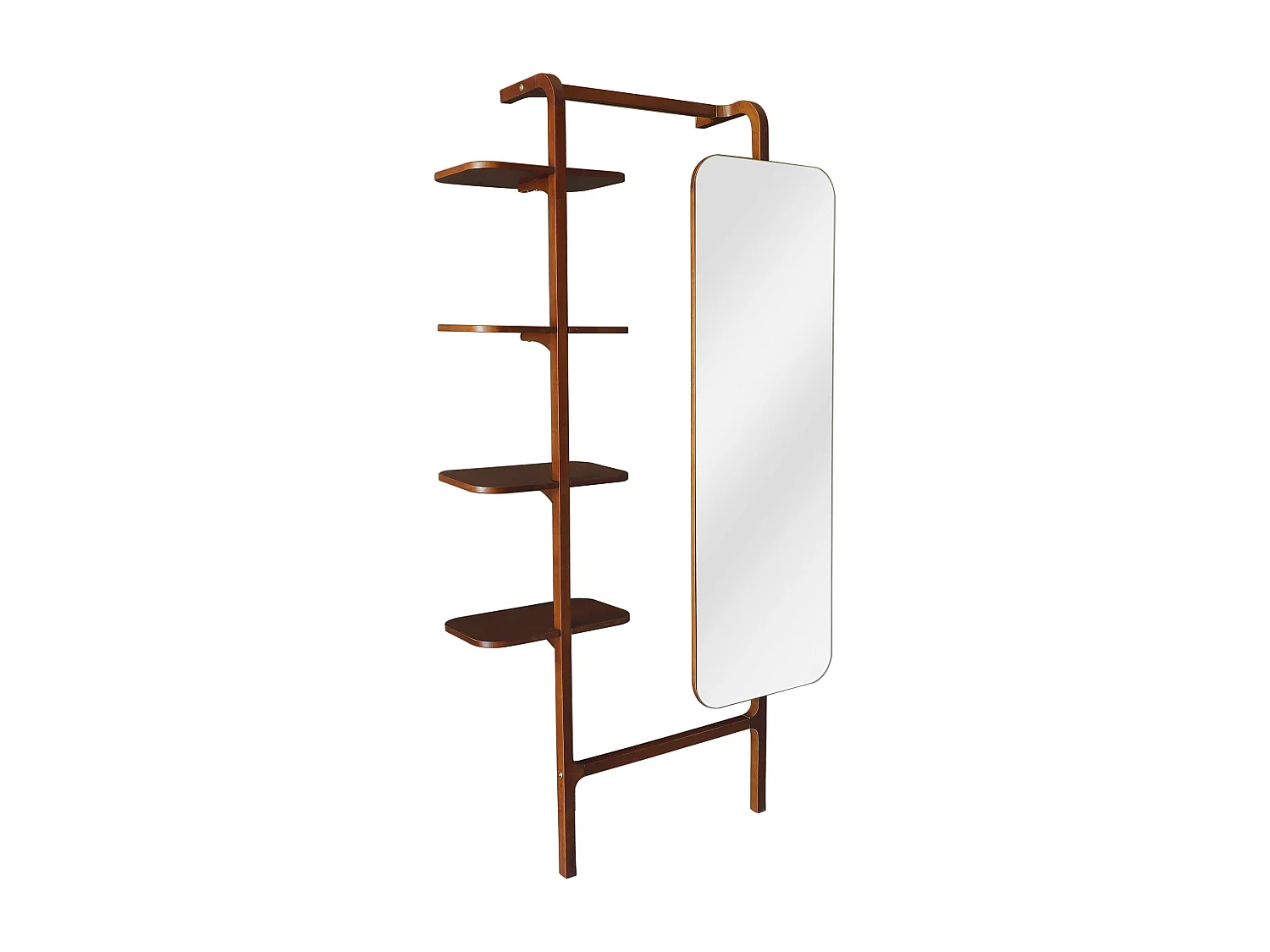 Etagère murale avec miroir en bois d'hévéa - Naturel - ZORVINA