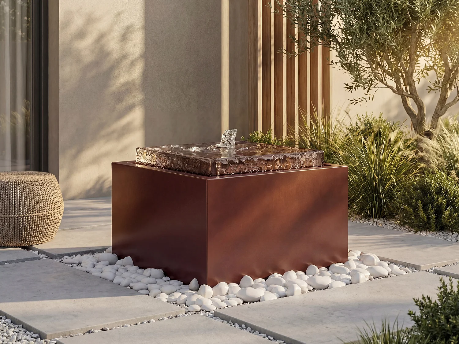 Fontaine d'extérieur en acier inoxydable - L. 50 x H.34 cm - Terracotta - TILAPIA