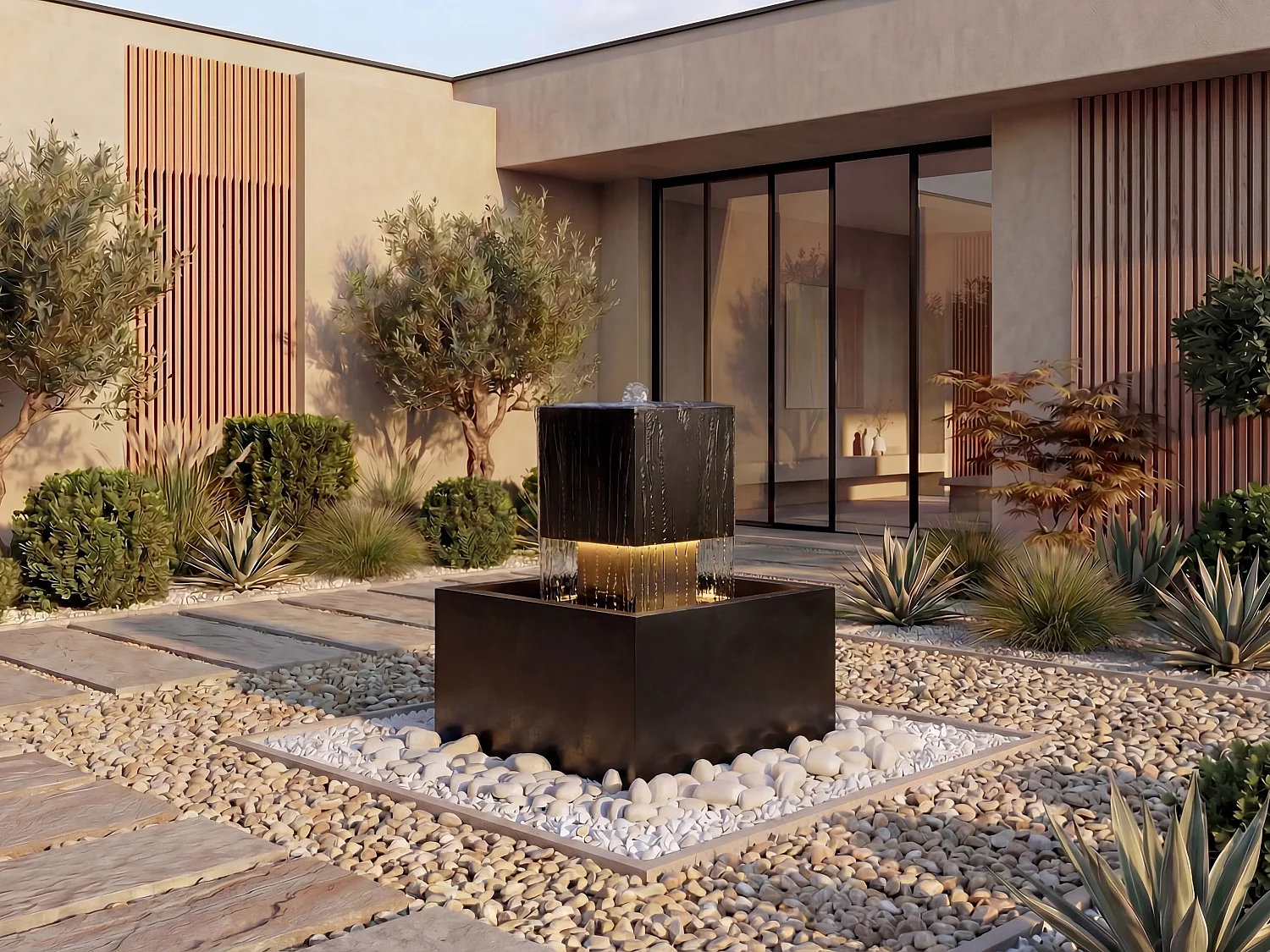 Fontaine d'extérieur en acier inoxydable avec LED - H.65 cm - Noir - CARDINA