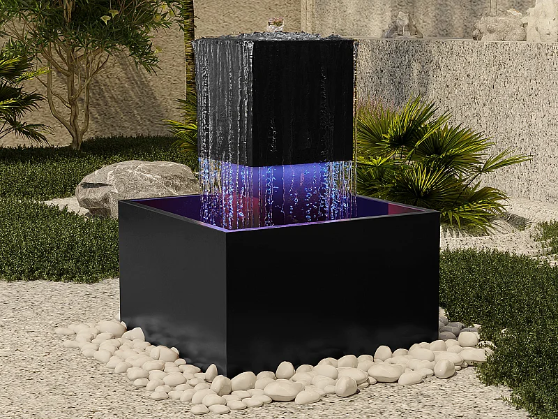 Fontaine d'extérieur en acier inoxydable avec LED - H.65 cm - Noir - CARDINA