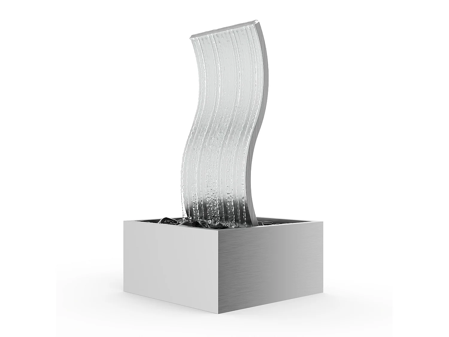 Fontaine d'extérieur vague en acier inoxydable - L. 60 x H.110 cm - Argenté - ONDARA