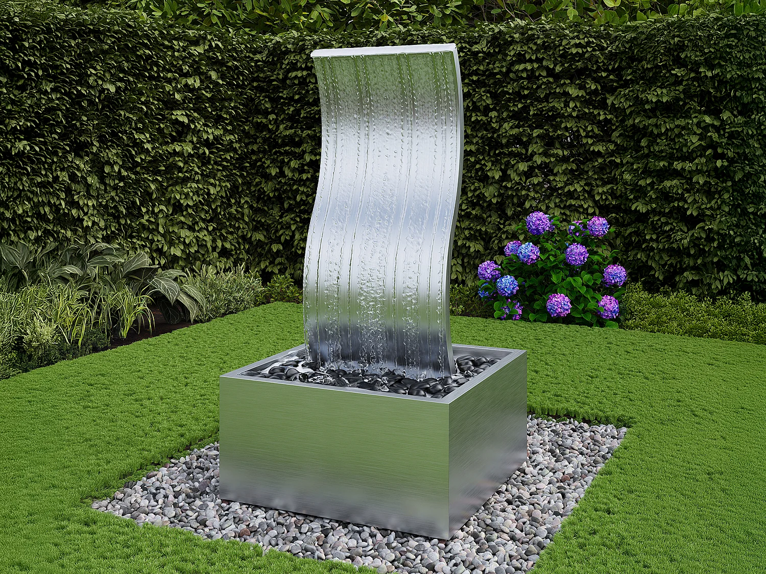 Fontaine d'extérieur vague en acier inoxydable - L. 60 x H.110 cm - Argenté - ONDARA