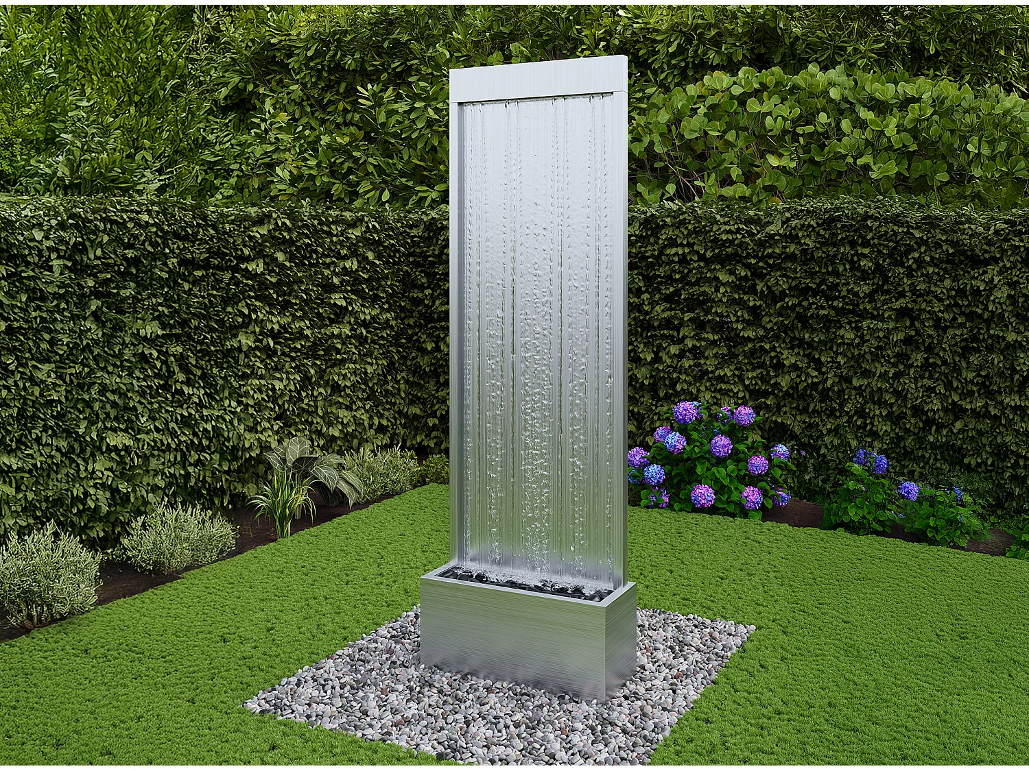 Fontaine d'extérieur en acier inoxydable et verre avec LED - L. 61 x P. 26 x H.183 cm - Argenté - PANGA