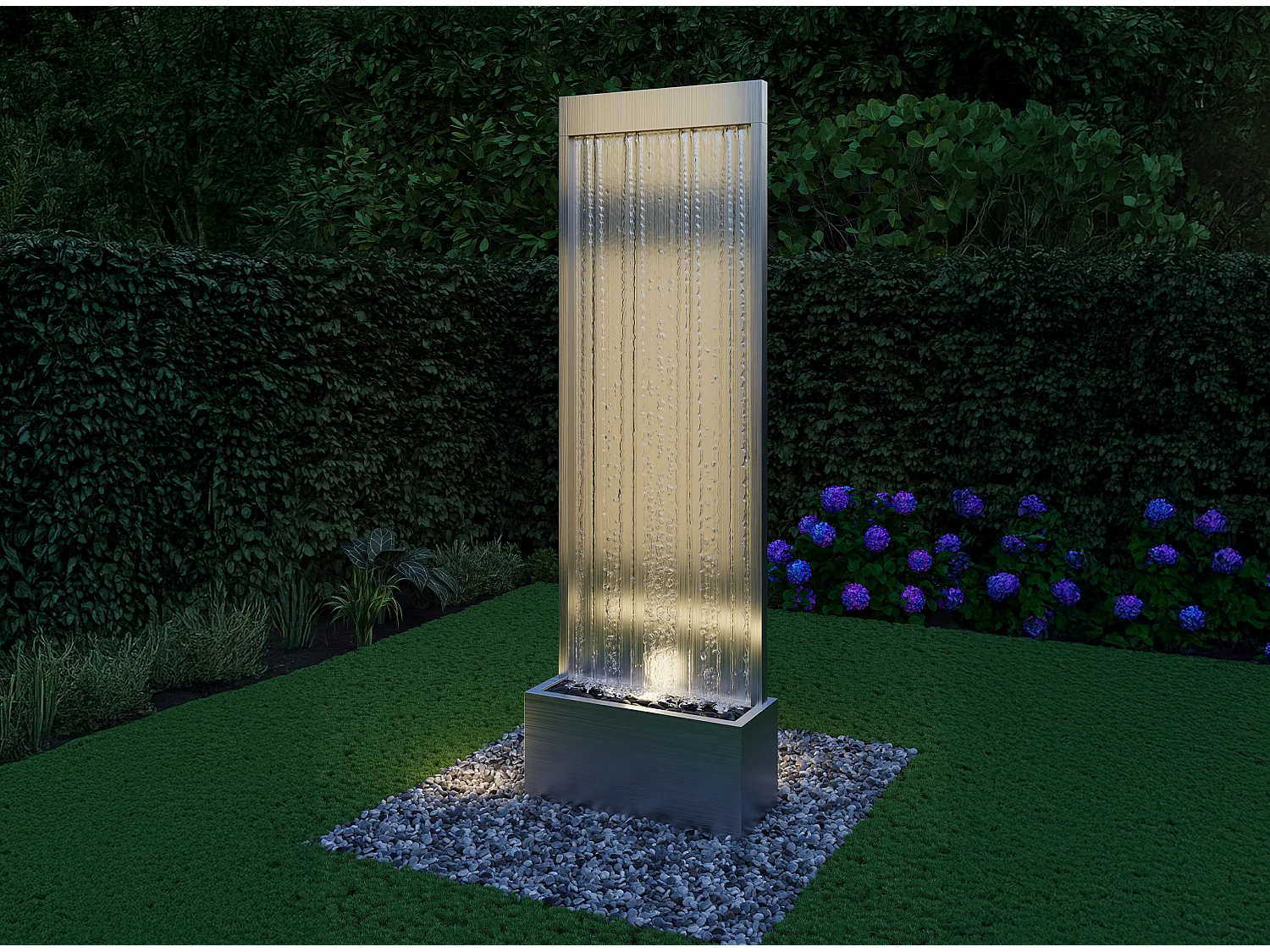 Fontaine d'extérieur en acier inoxydable et verre avec LED - L. 61 x P. 26 x H.183 cm - Argenté - PANGA