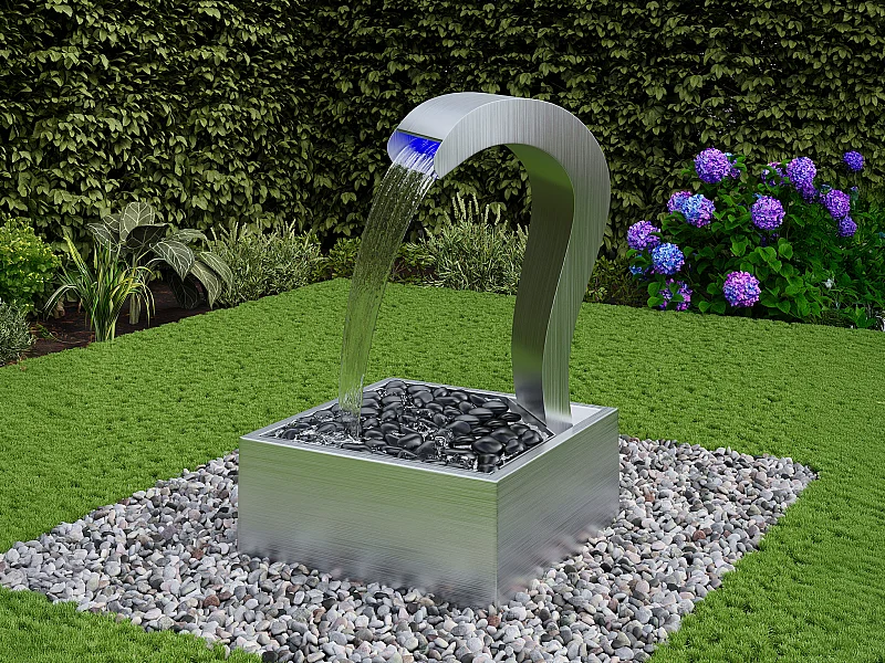 Fontaine d'extérieur en acier inoxydable avec LED - L. 50 x H. 80 cm - Argenté - COLISMA