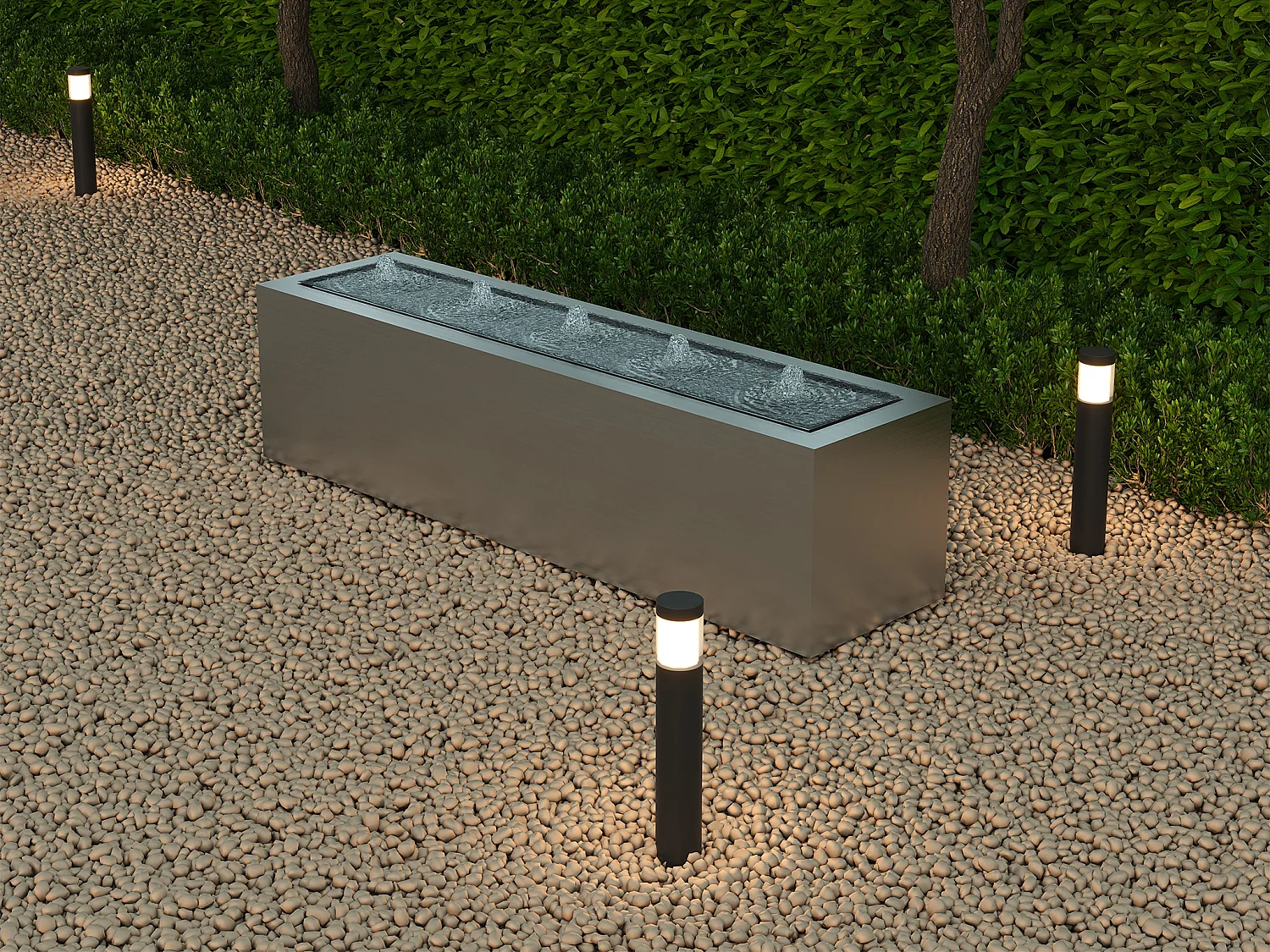 Fontaine d'extérieur en acier inoxydable - L. 120 x H.30 cm - Argenté - LUNARA